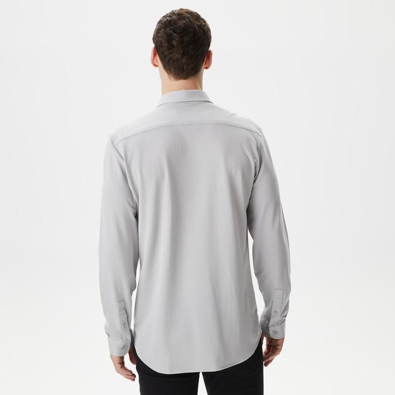Erkek Slim Fit Düğmeli Yaka Gri Gömlek