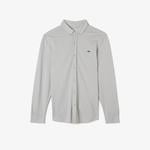 Erkek Slim Fit Düğmeli Yaka Gri Gömlek