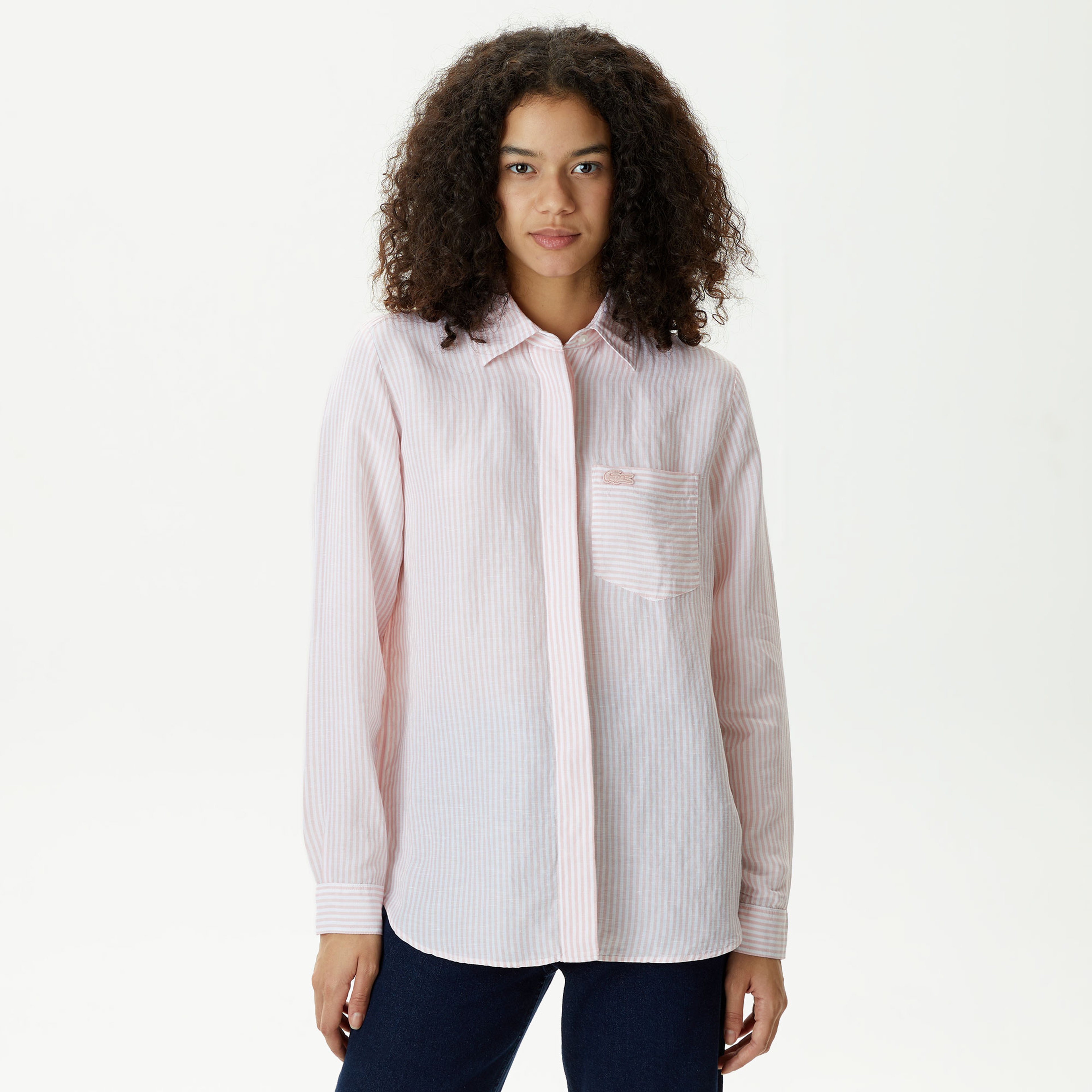 Kadın Relaxed Fit Çizgili Pembe Gömlek