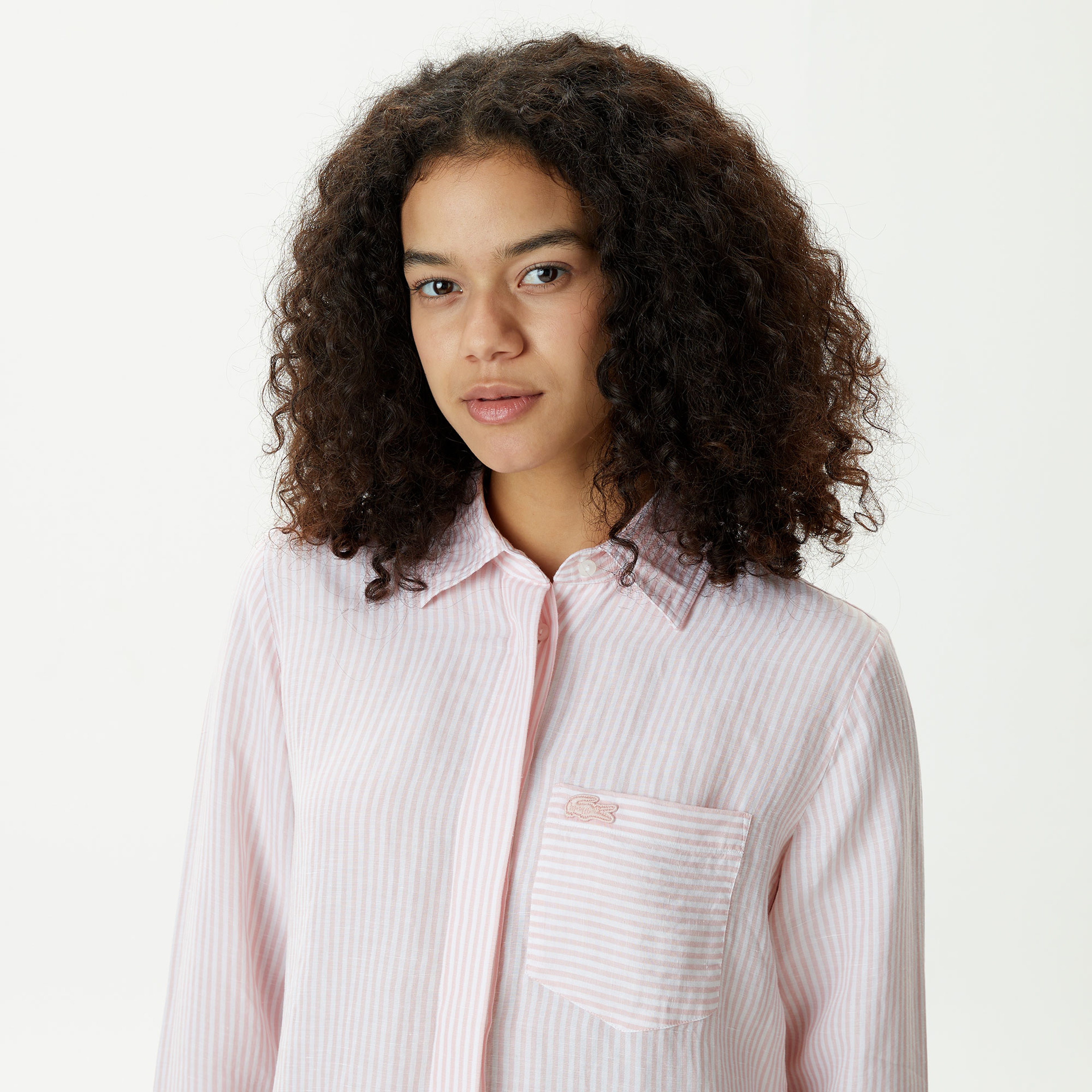 Kadın Relaxed Fit Çizgili Pembe Gömlek