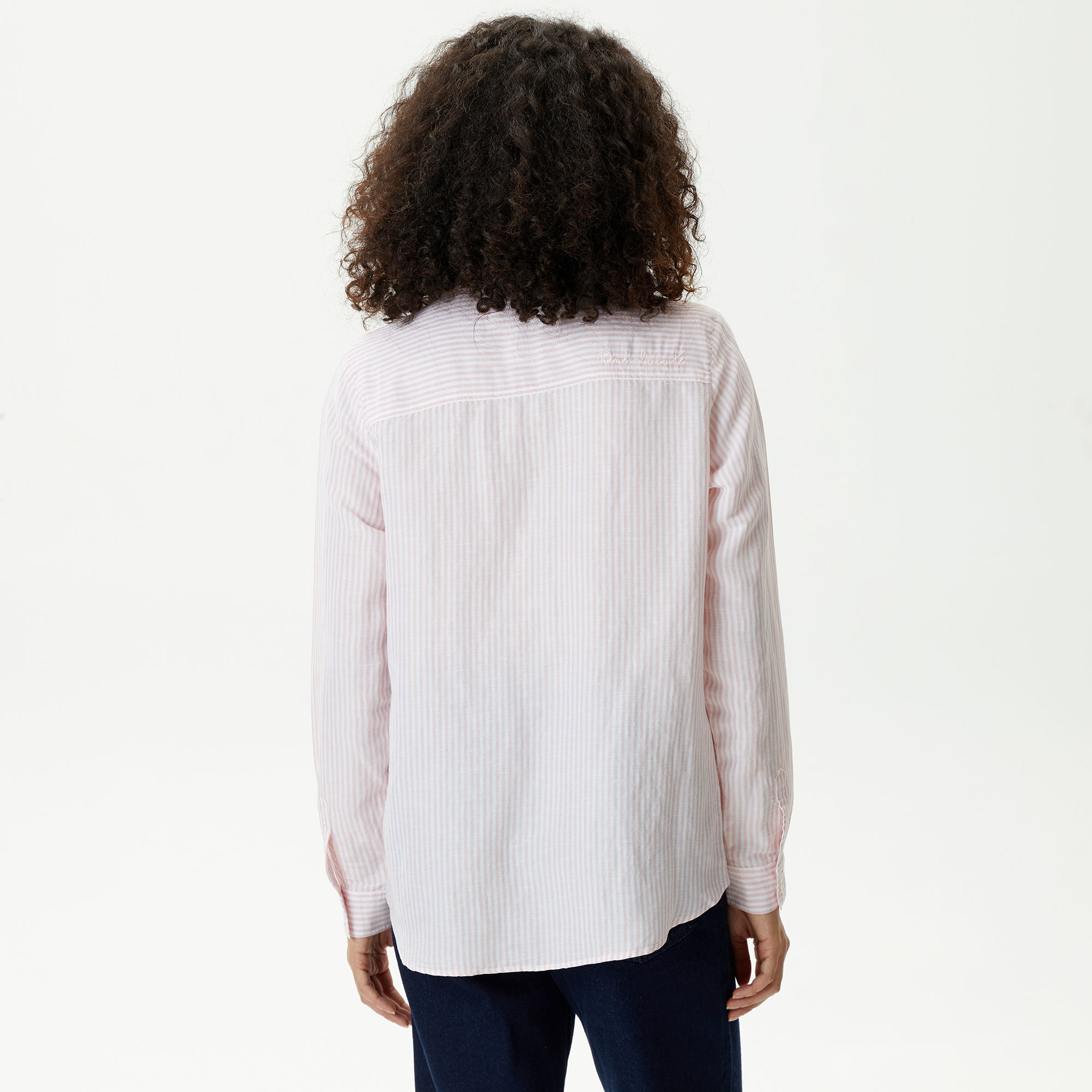 Kadın Relaxed Fit Çizgili Pembe Gömlek