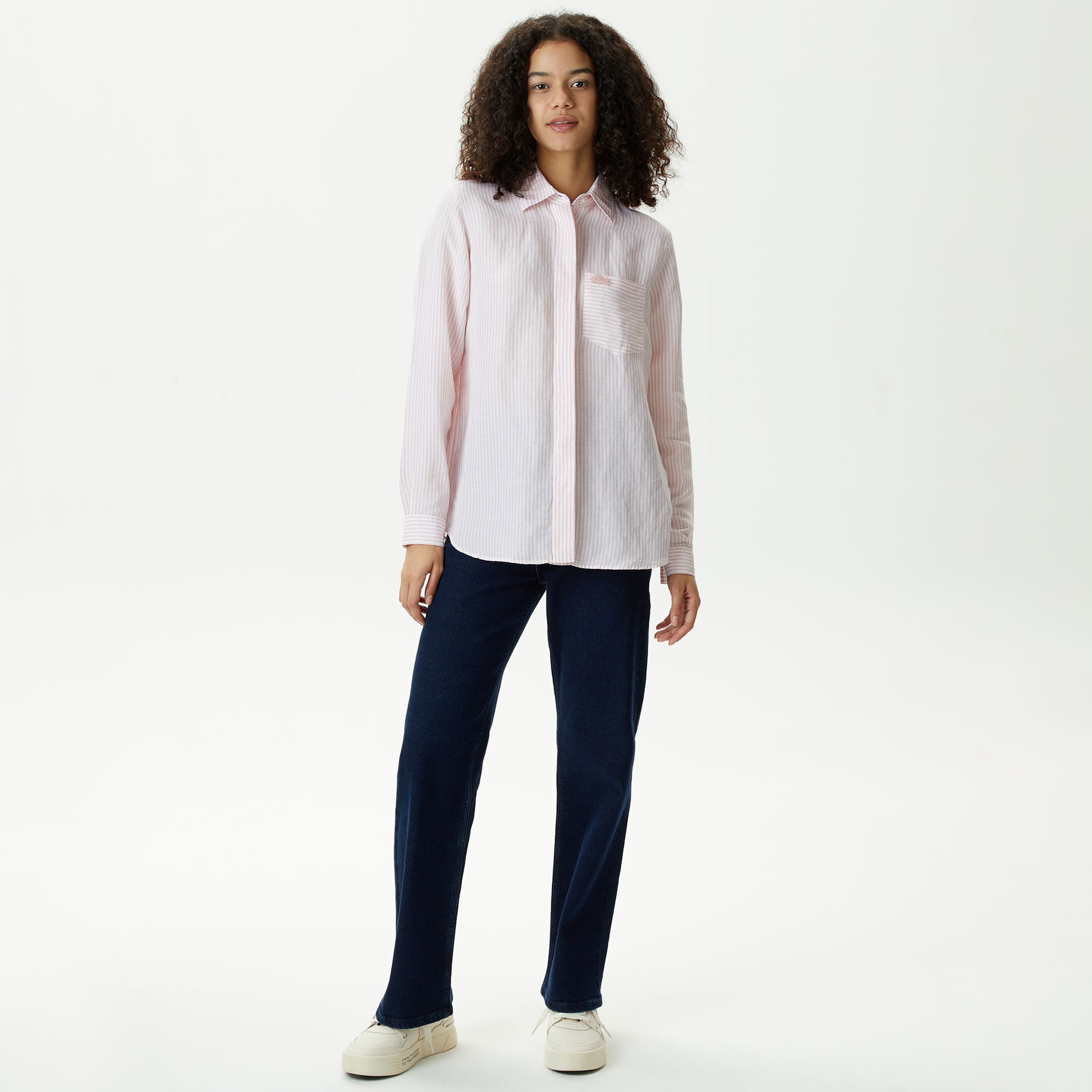 Kadın Relaxed Fit Çizgili Pembe Gömlek