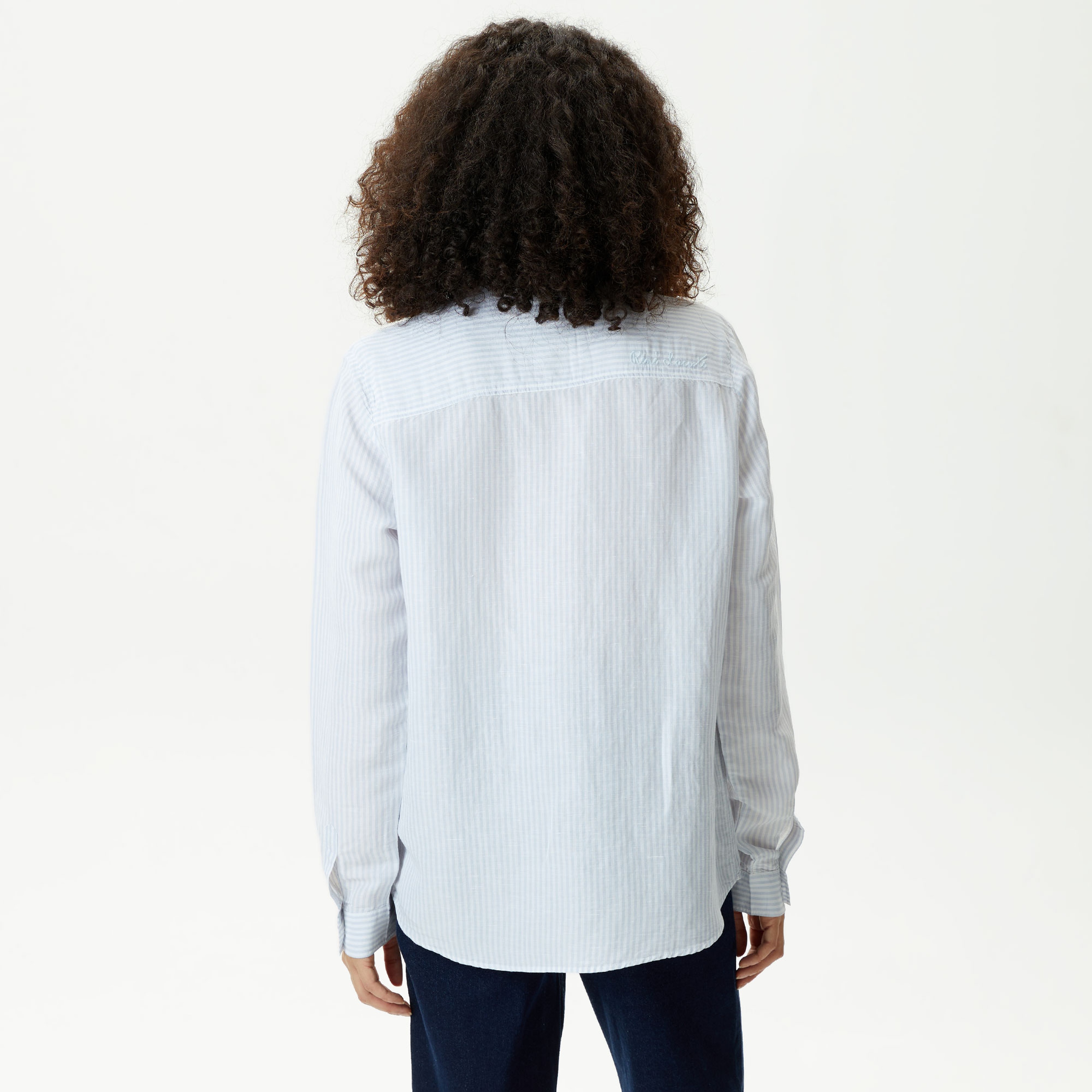 Kadın Relaxed Fit Çizgili Mavi Gömlek