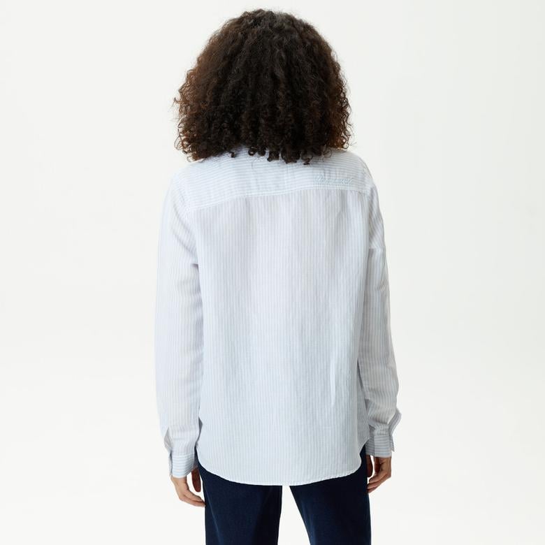 Kadın Relaxed Fit Çizgili Mavi Gömlek
