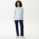 Kadın Relaxed Fit Çizgili Mavi Gömlek