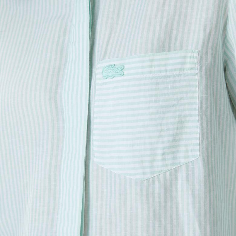 Kadın Relaxed Fit Çizgili Yeşil Gömlek