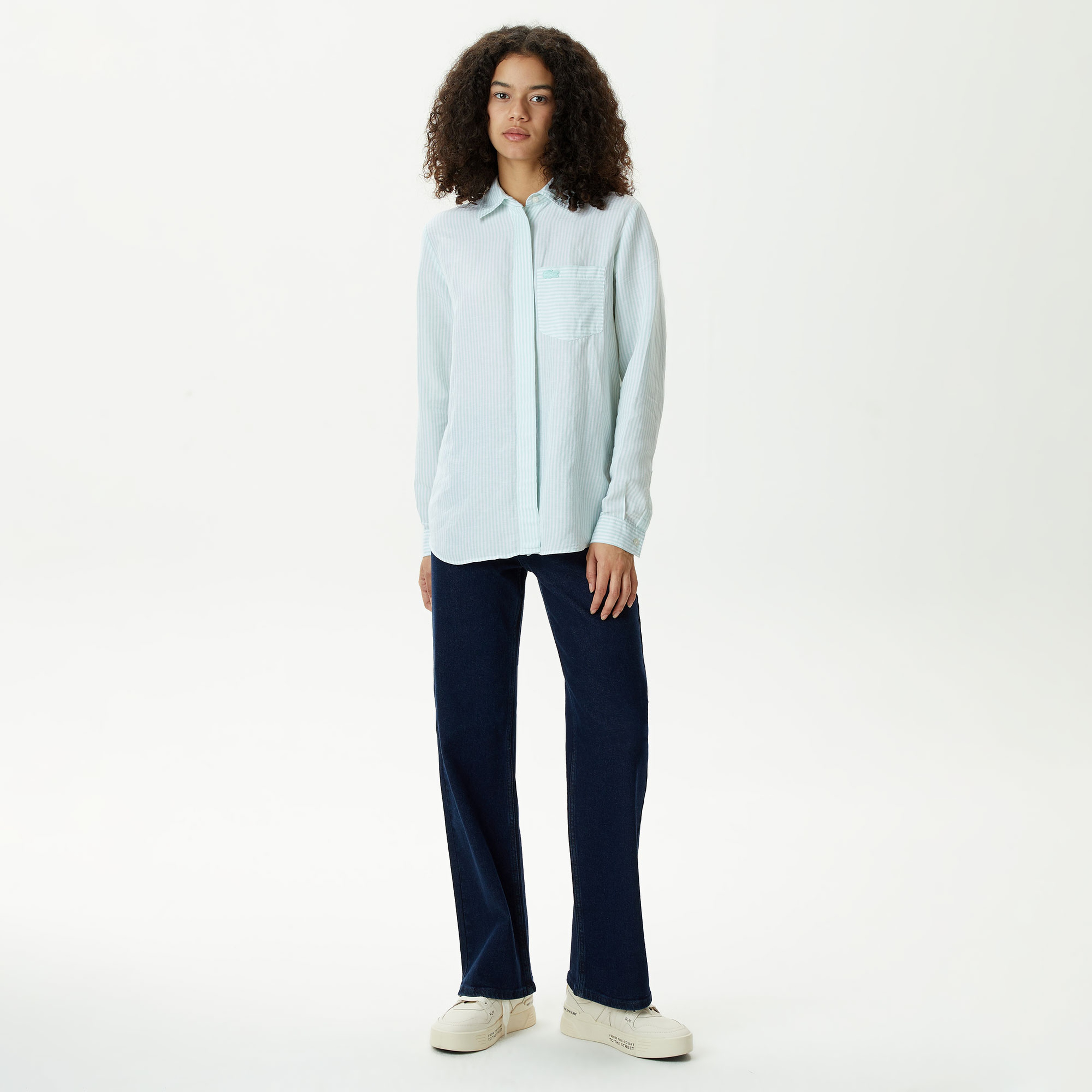 Kadın Relaxed Fit Çizgili Yeşil Gömlek