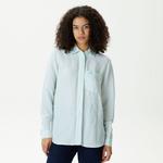 Kadın Relaxed Fit Çizgili Yeşil Gömlek