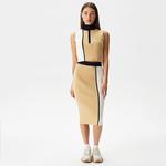 Kadın Slim Fit Fermuarlı Renk Bloklu Bej Triko