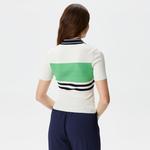 Kadın Slim Fit V Yaka Renk Bloklu Beyaz Triko