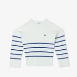 Kadın Relaxed Fit Bisiklet Yaka Çizgili Beyaz Triko