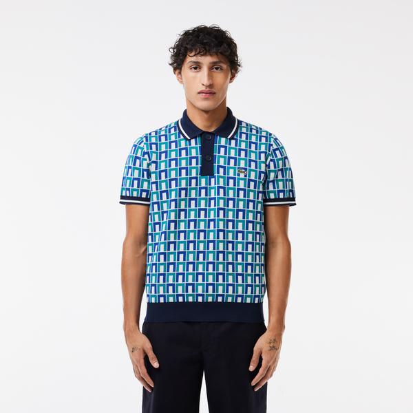 Erkek Regular Fit Gömlek Yaka Monogram Yeşil Triko