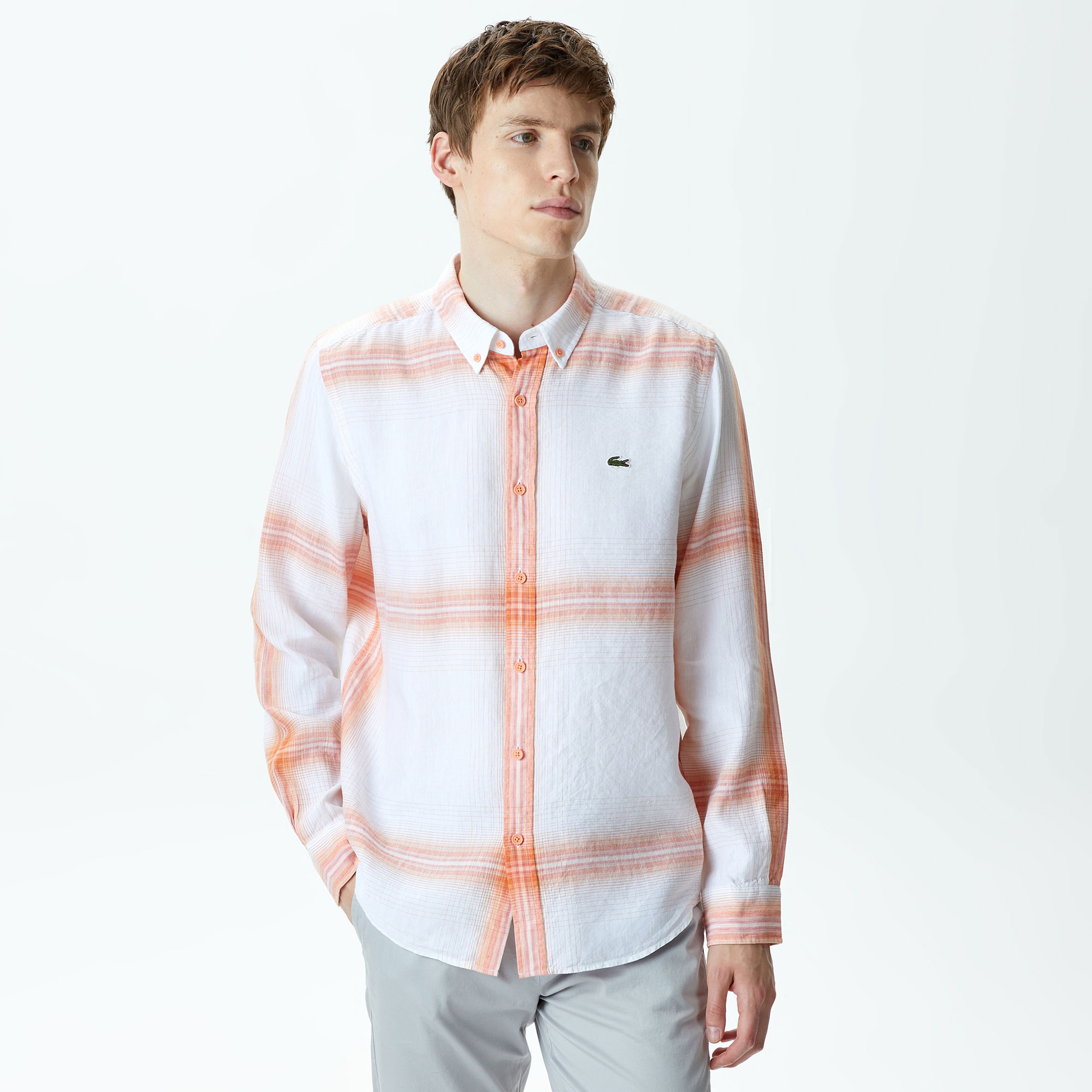 Erkek Regular Fit Ekose Turuncu Gömlek