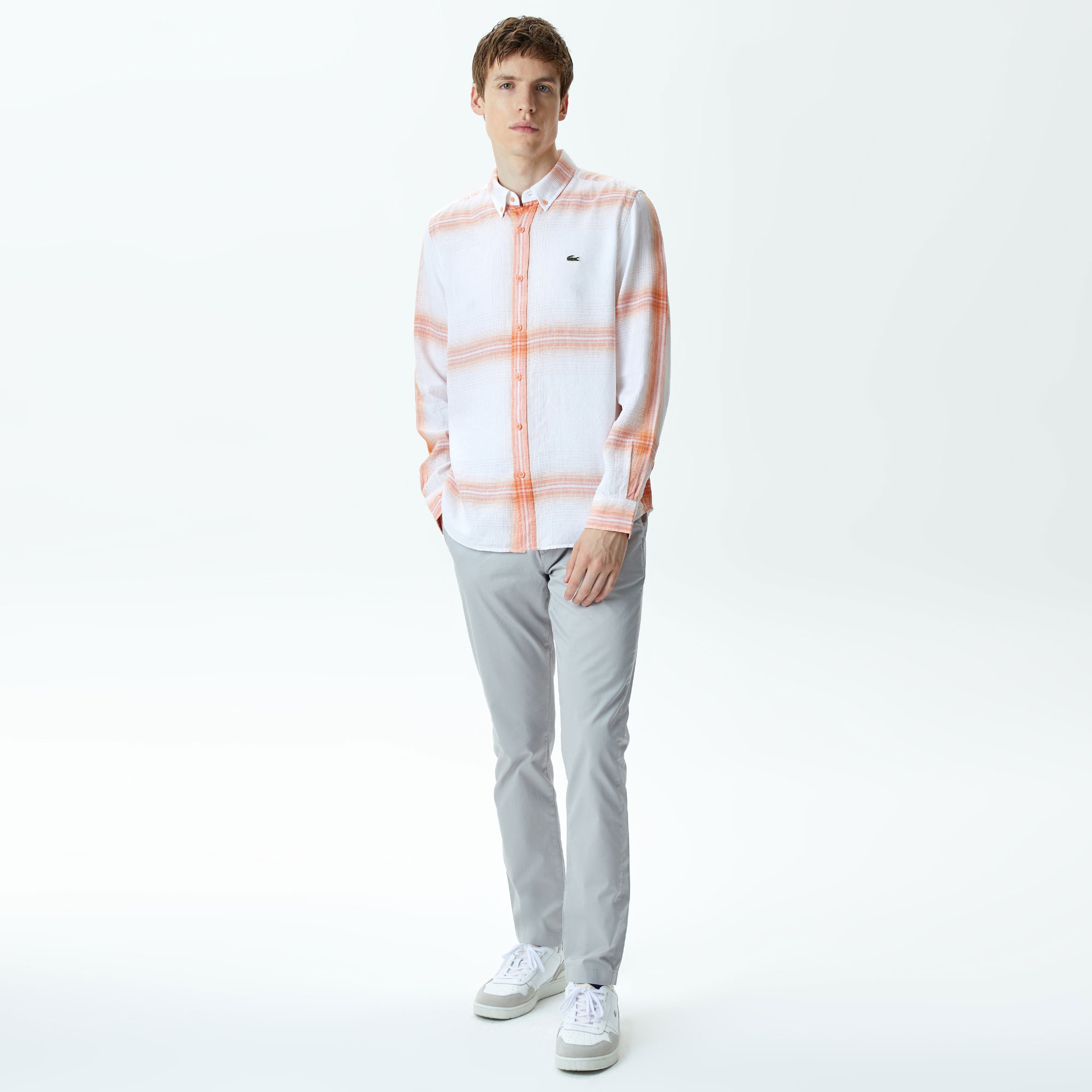 Erkek Regular Fit Ekose Turuncu Gömlek