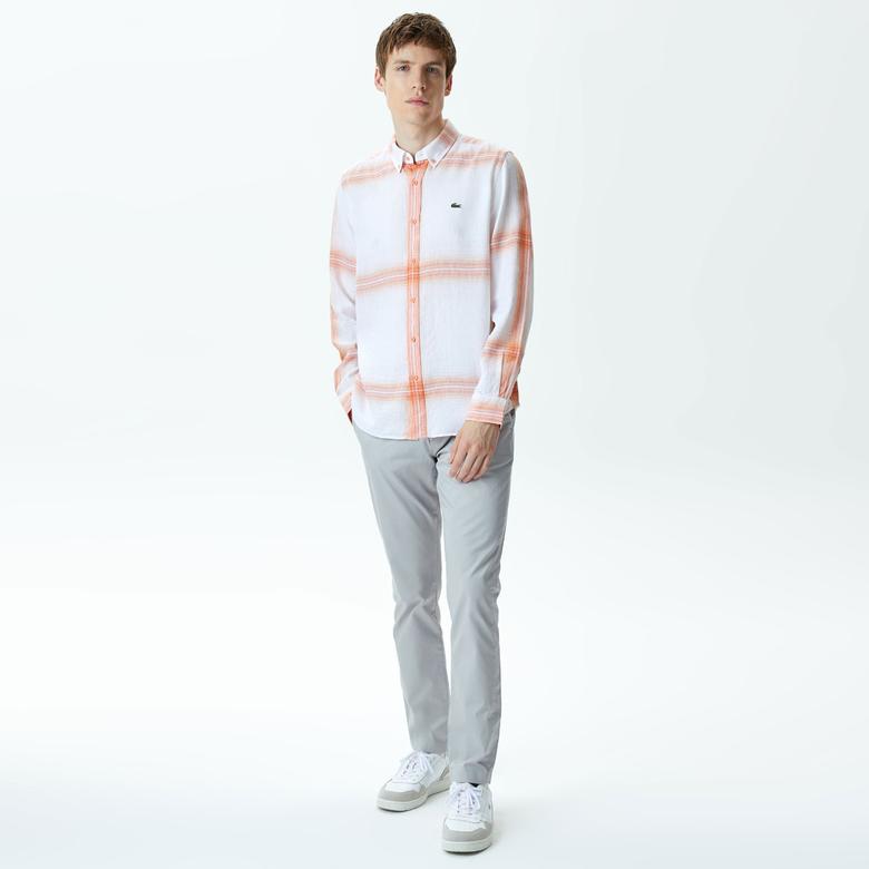 Erkek Regular Fit Ekose Turuncu Gömlek