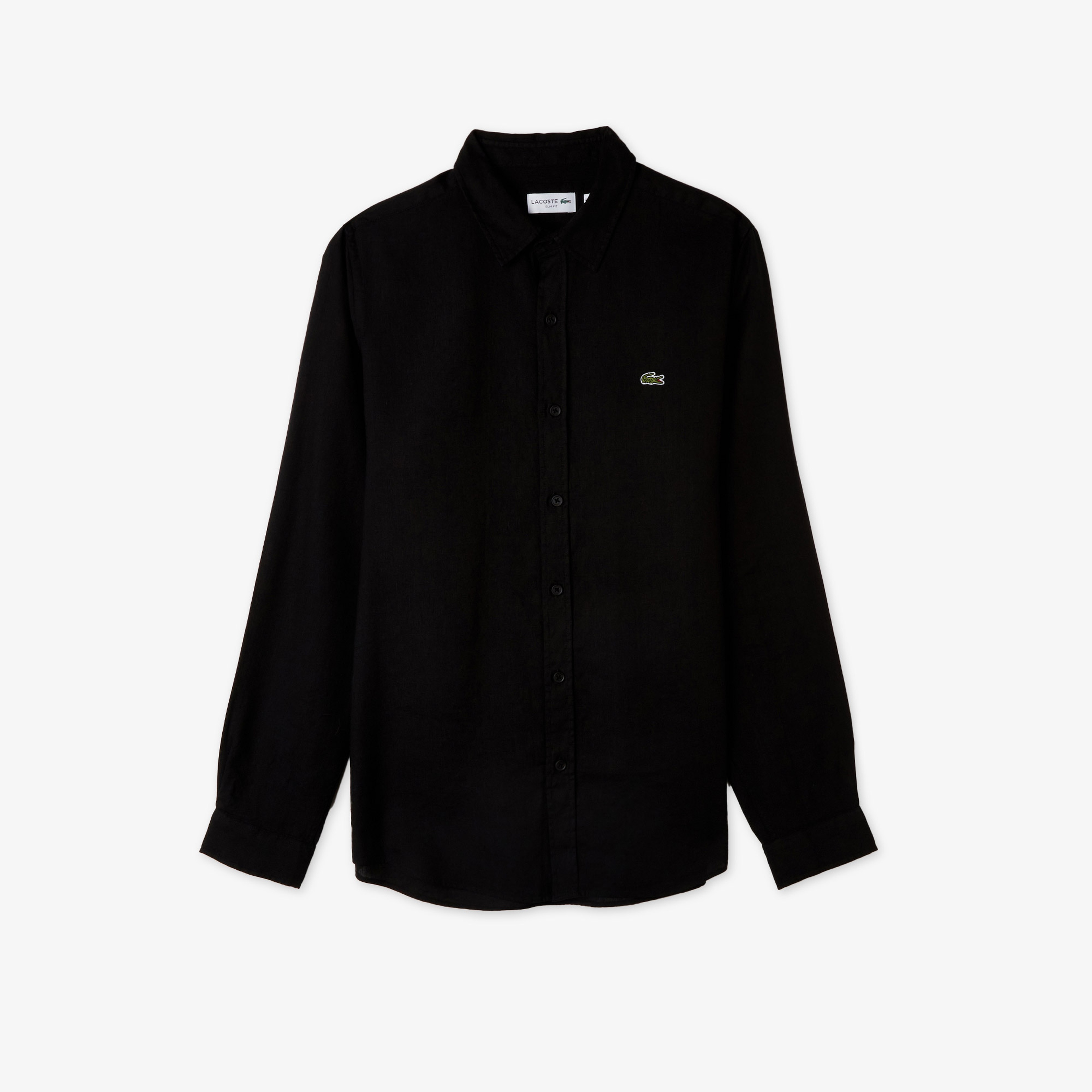 Erkek Slim Fit Keten Siyah Gömlek