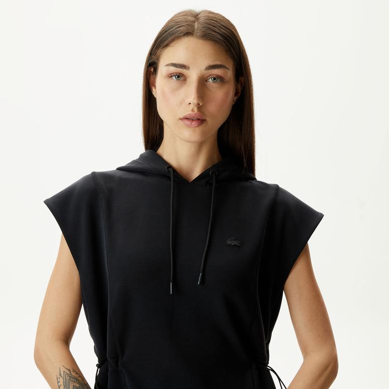 Kadın Straight Fit Kapüşonlu Siyah Elbise