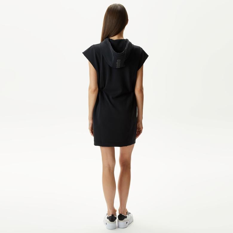 Kadın Straight Fit Kapüşonlu Siyah Elbise