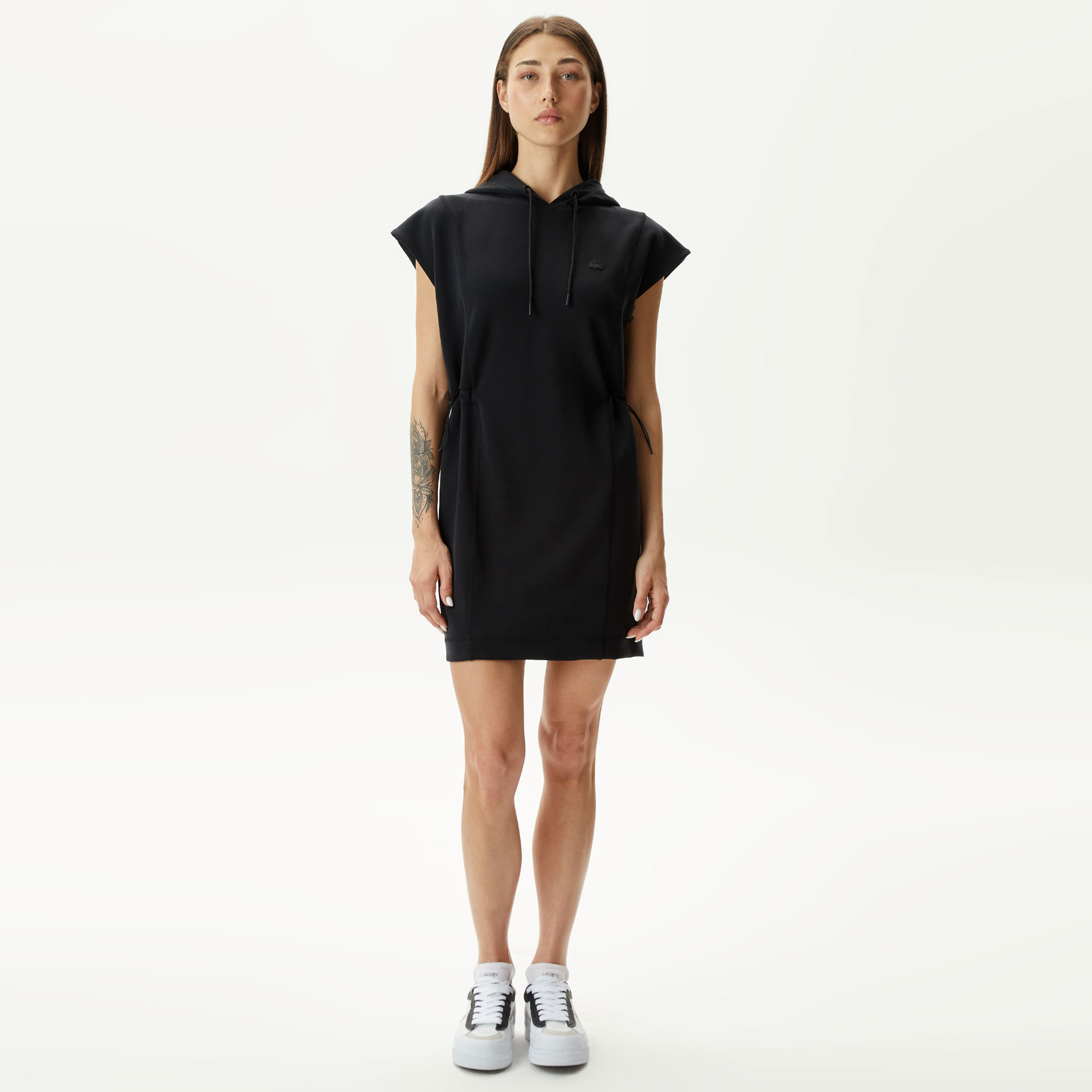 Kadın Straight Fit Kapüşonlu Siyah Elbise