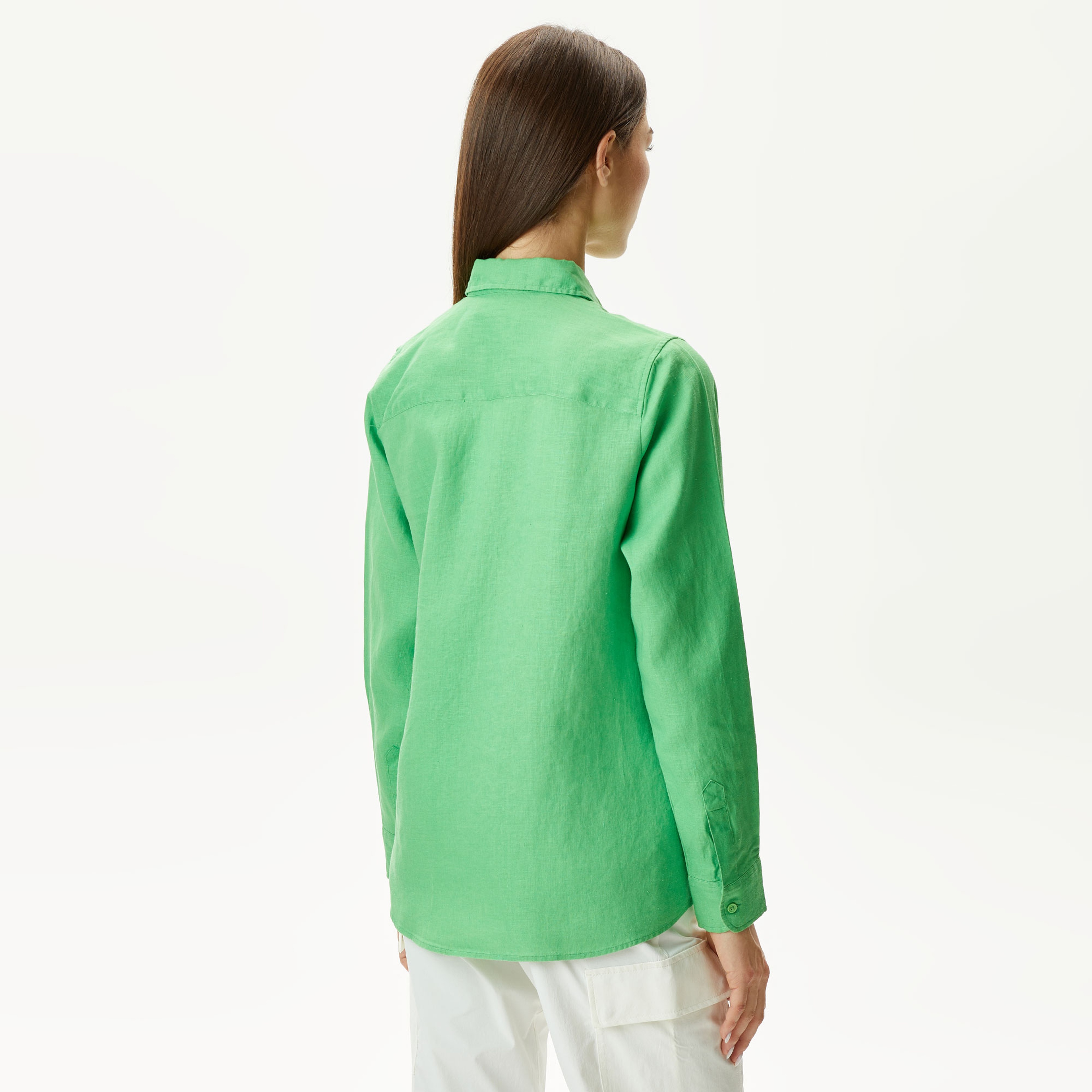 Kadın Keten Yeşil Gömlek