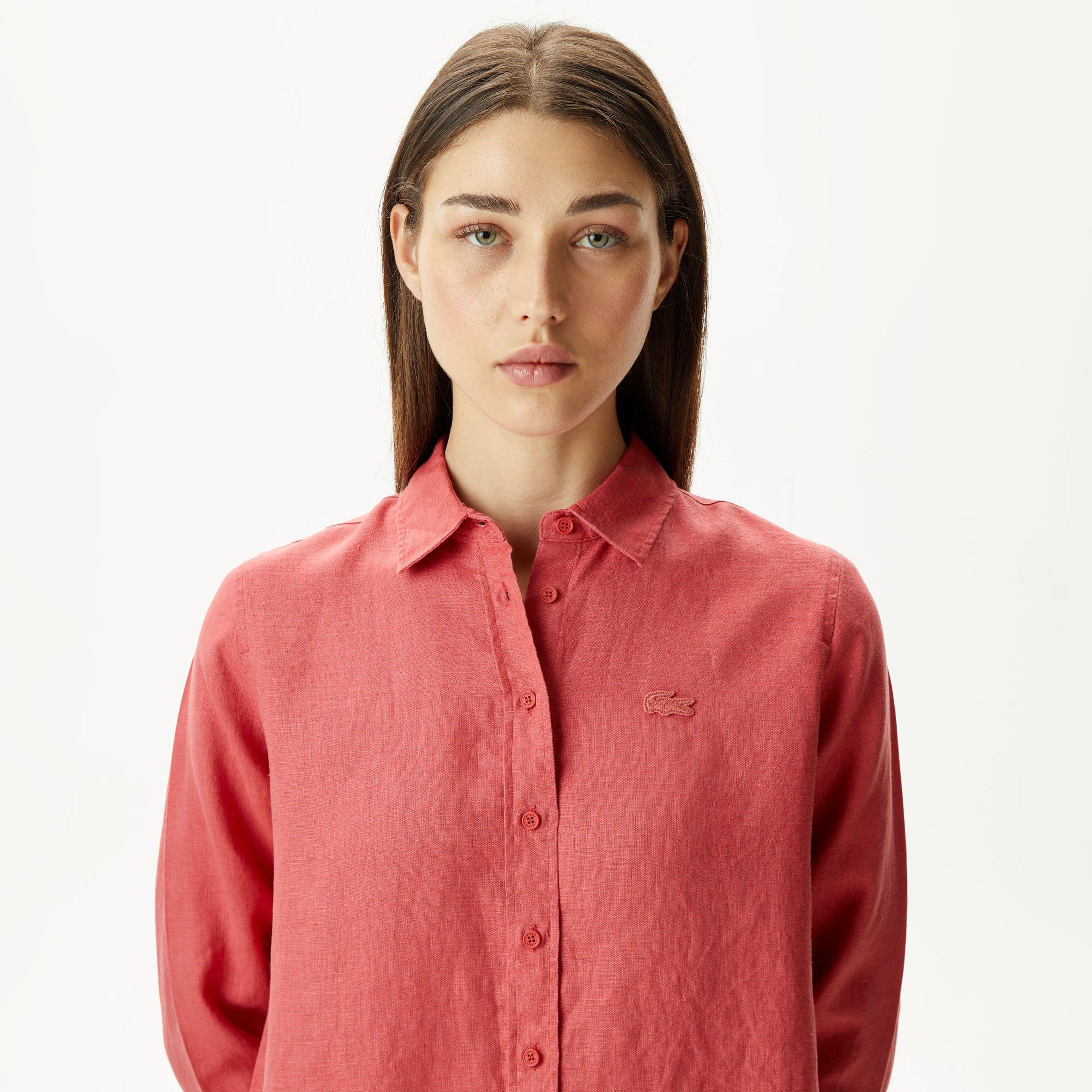 Lacoste Kadın Keten Kırmızı Gömlek