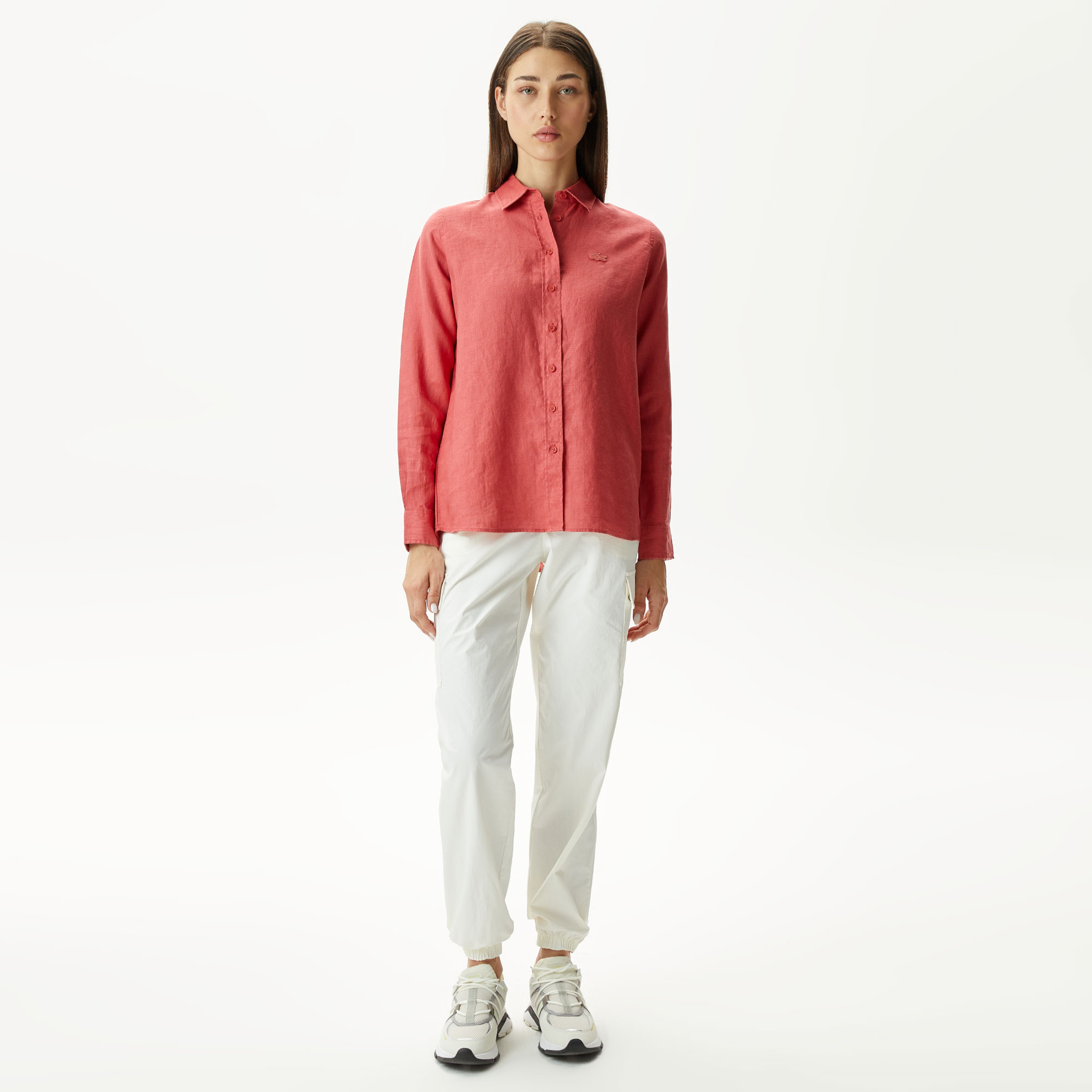 Lacoste Kadın Keten Kırmızı Gömlek