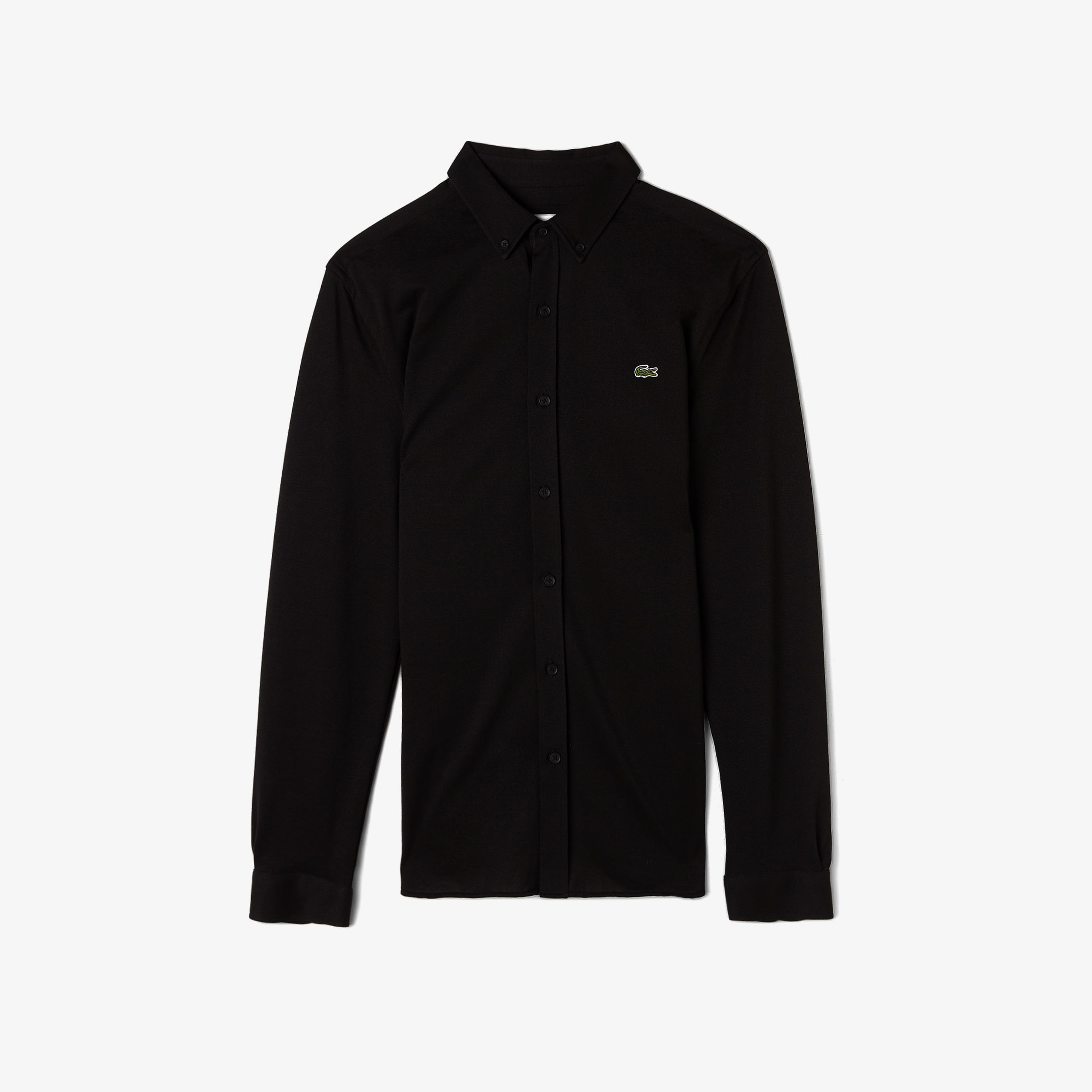 Erkek Slim Fit Düğmeli Yaka Siyah Gömlek