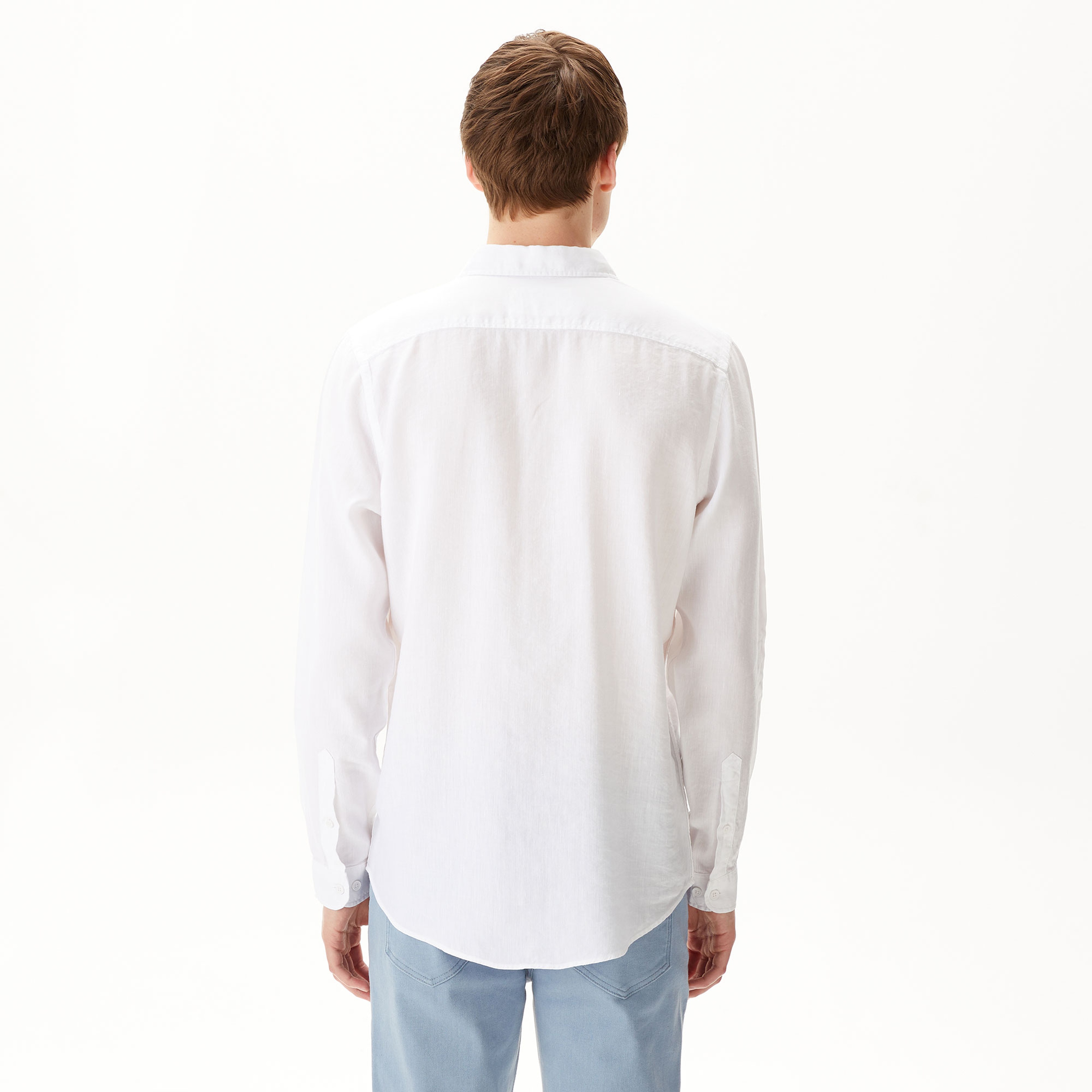 Erkek Slim Fit Keten Beyaz Gömlek