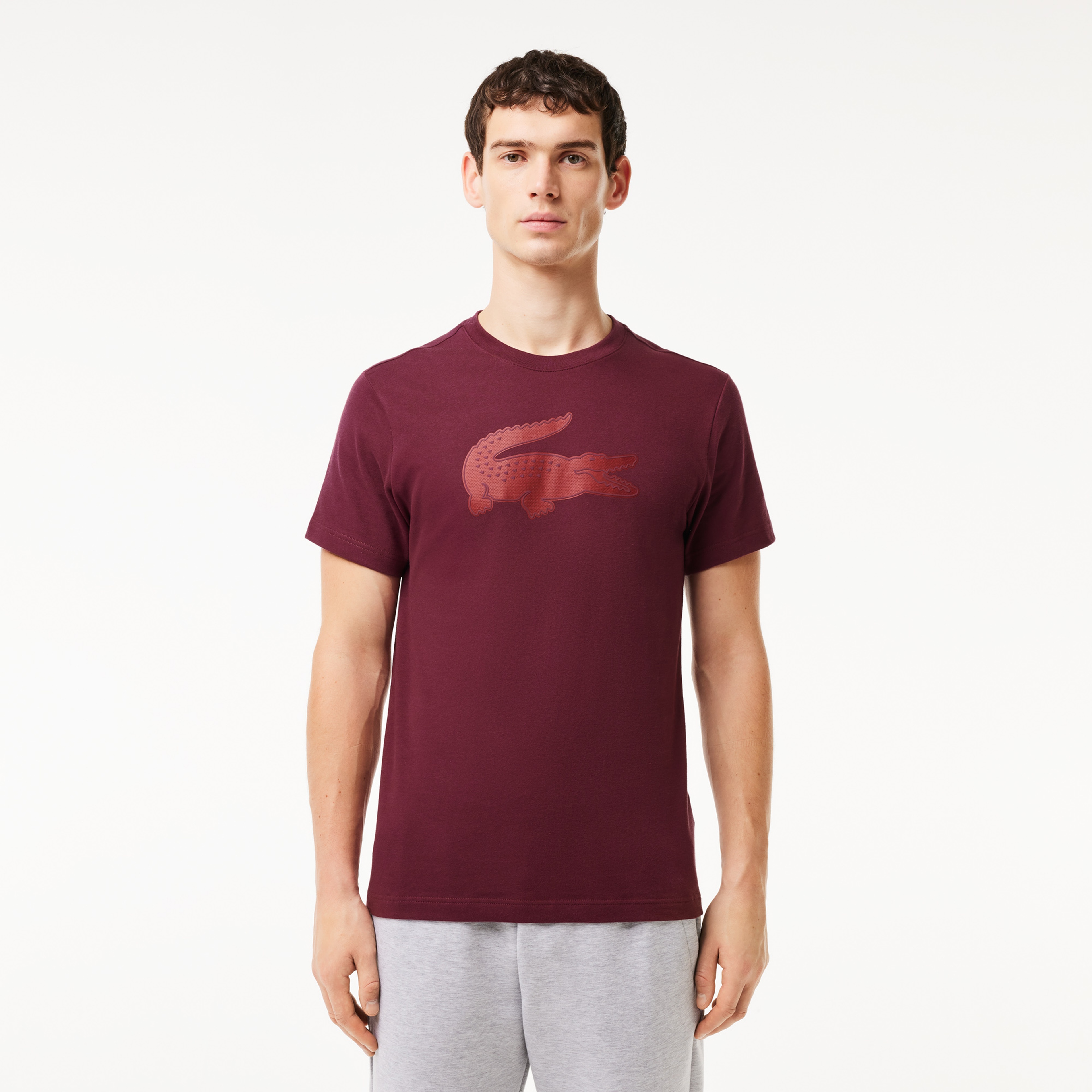 Erkek Regular Fit Bisiklet Yaka Baskılı Bordo T-Shirt