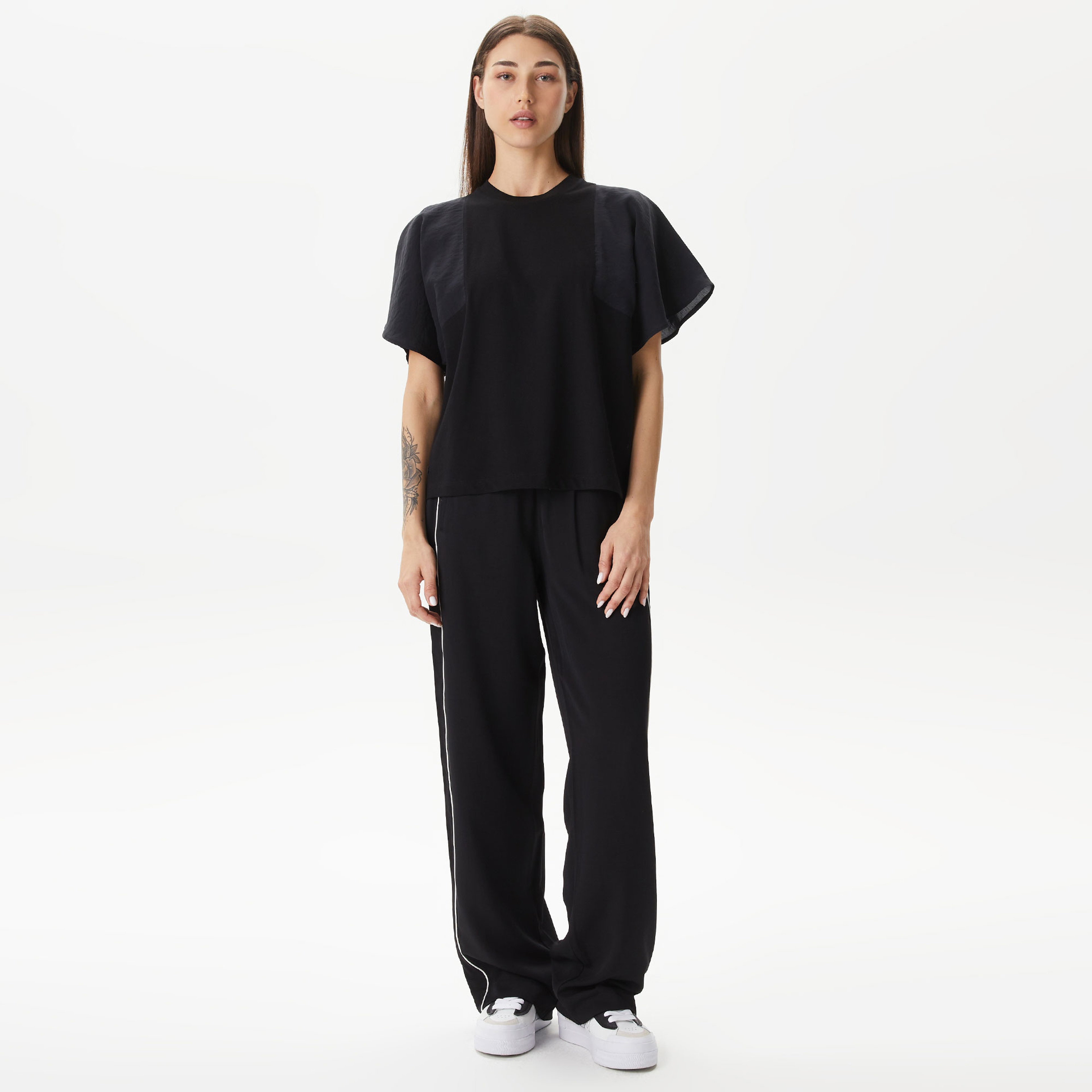 Kadın Loose Fit Bisiklet Yaka Siyah T-Shirt