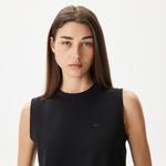 Kadın Straight Fit Kolsuz Baskılı Siyah Elbise