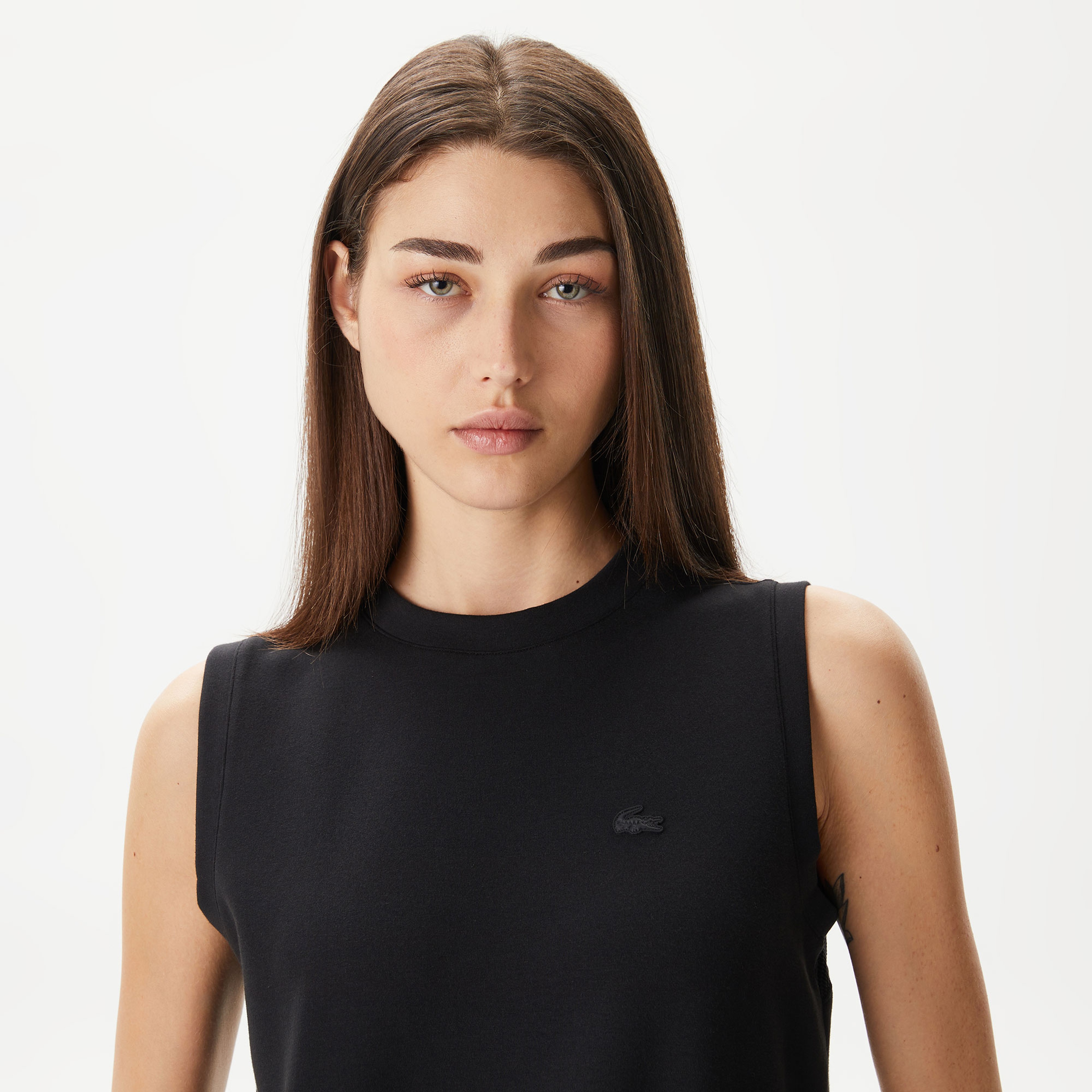 Kadın Straight Fit Kolsuz Baskılı Siyah Elbise