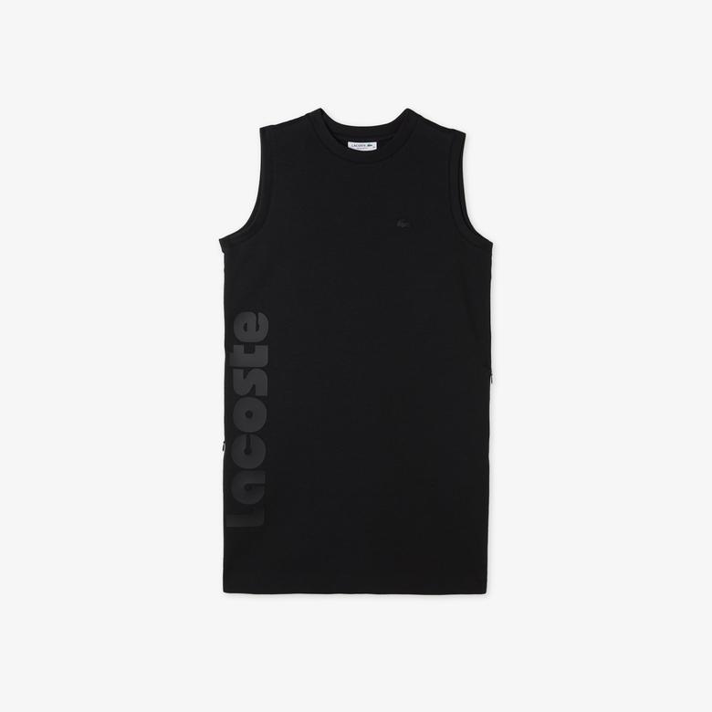 Kadın Straight Fit Kolsuz Baskılı Siyah Elbise