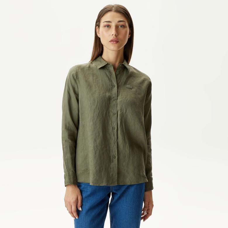 Kadın Keten Yeşil Gömlek