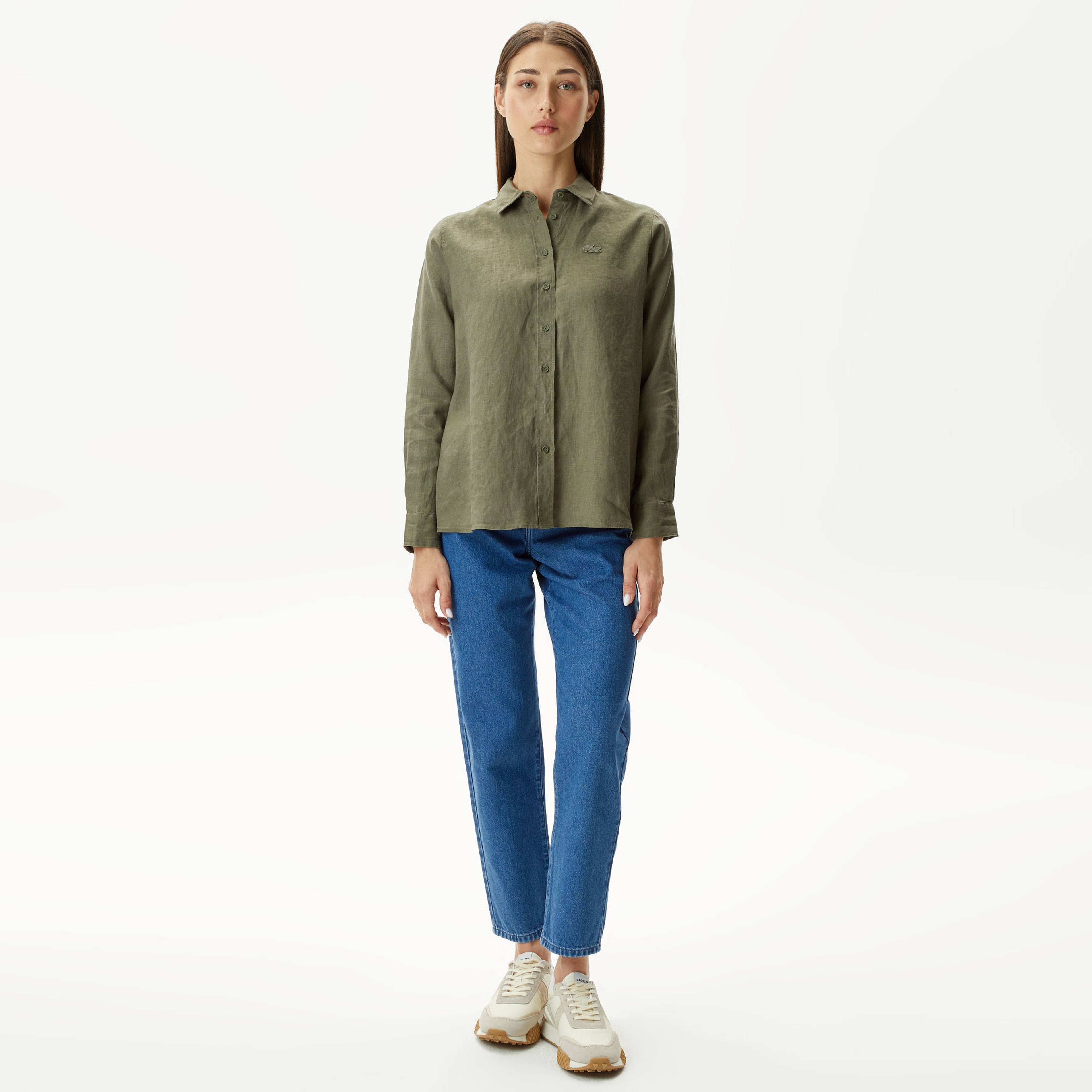 Kadın Keten Yeşil Gömlek