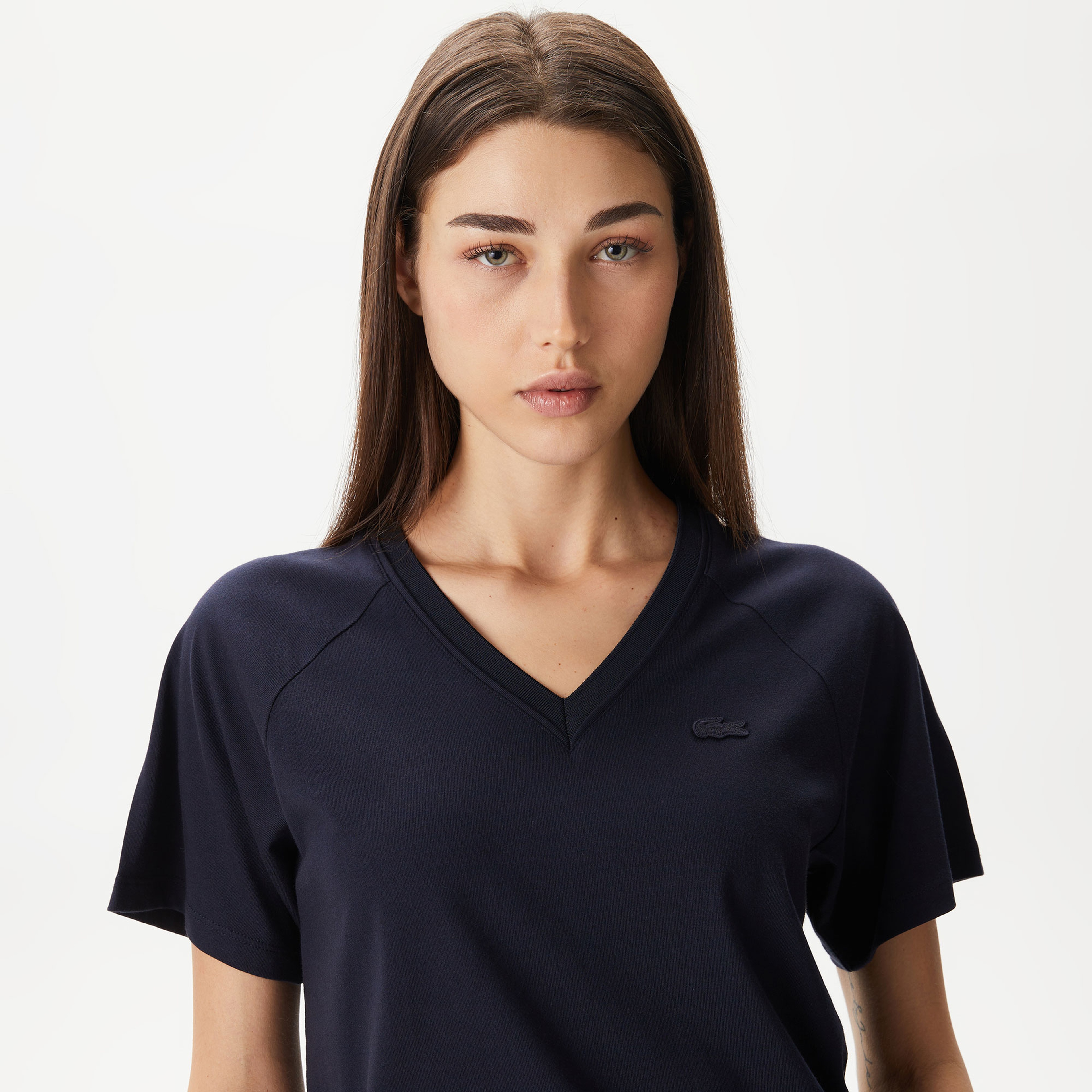 Kadın Relaxed Fit V Yaka Siyah T-Shirt
