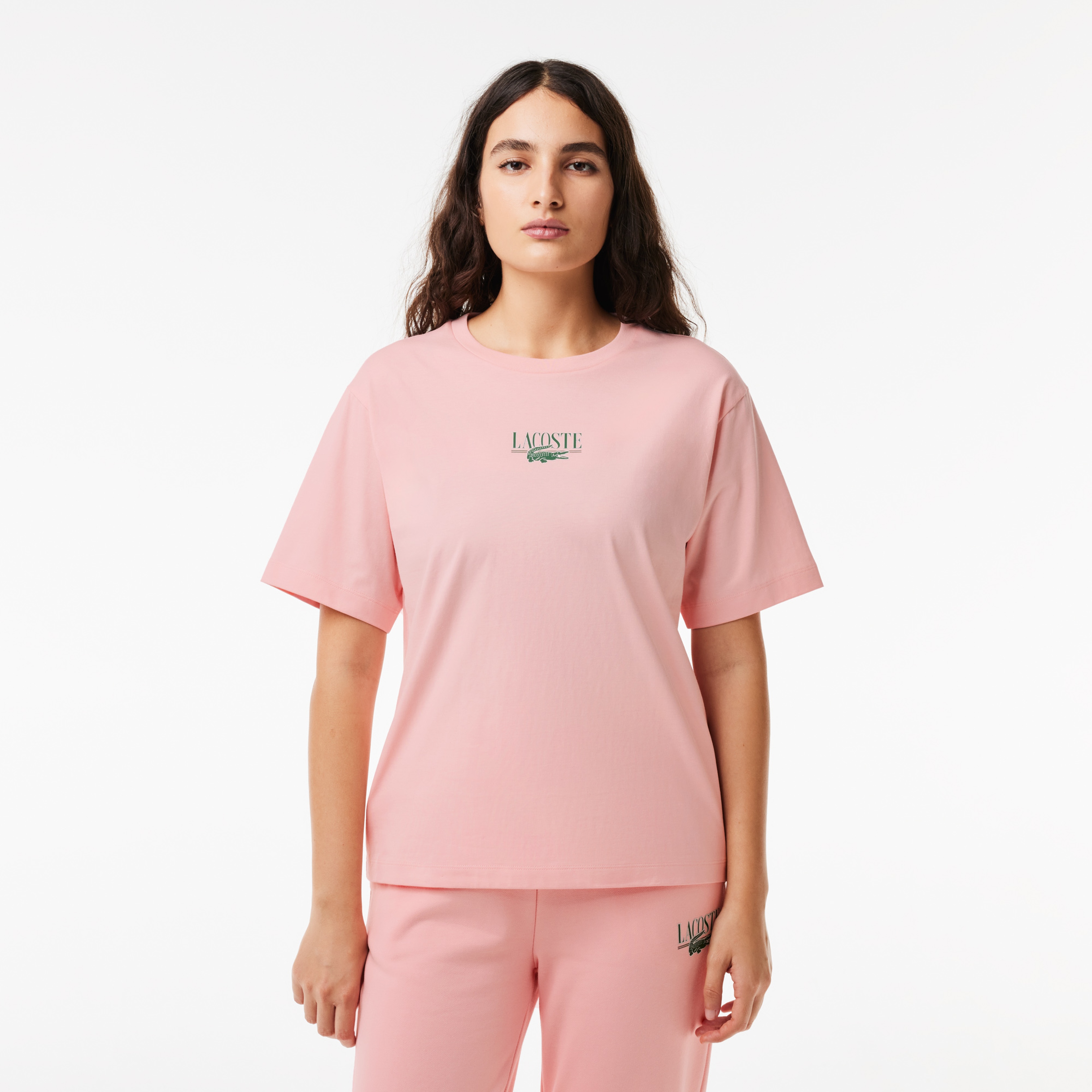 Kadın Relaxed Fit Bisiklet Yaka Baskılı Pembe T-Shirt