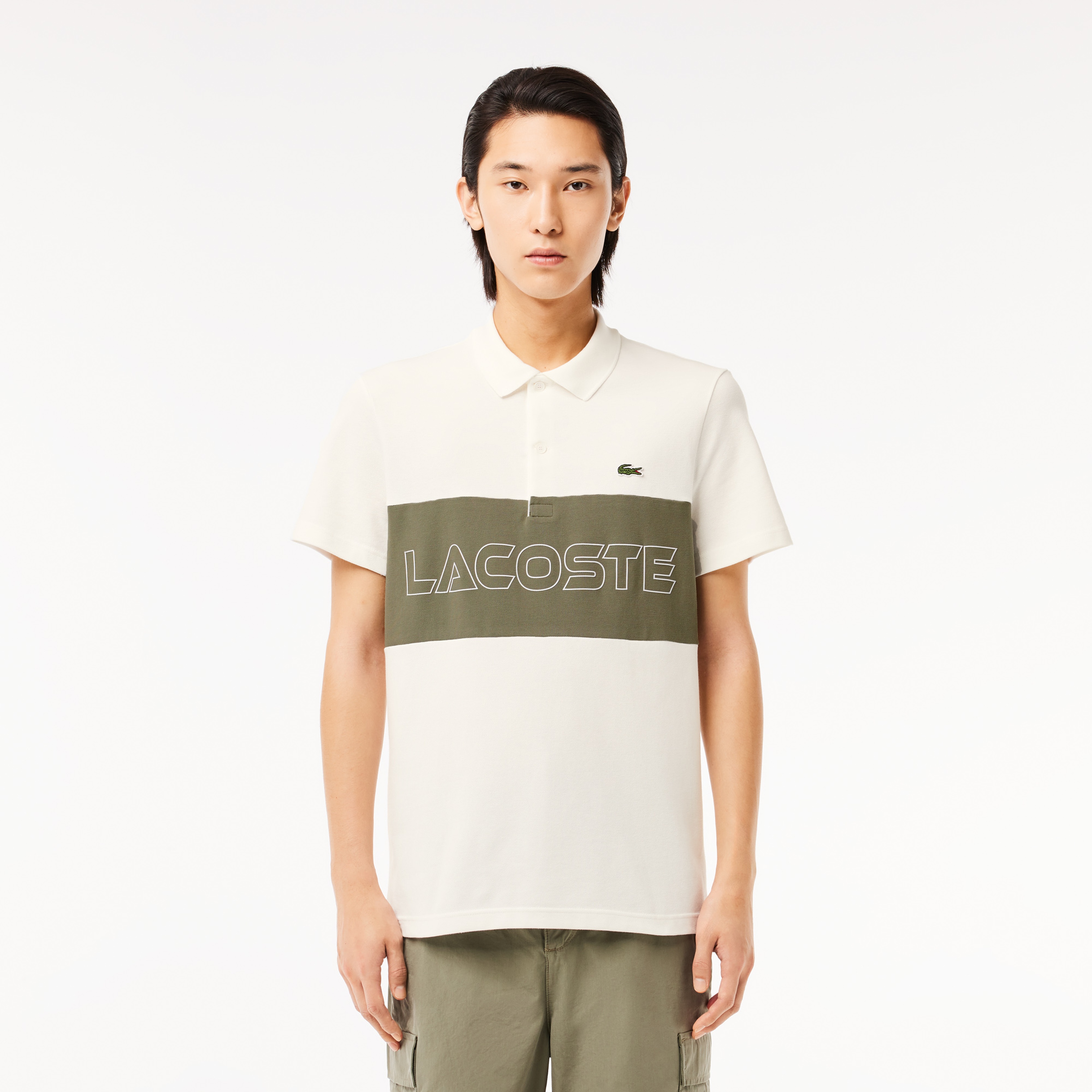 Erkek Regular Fit Renk Bloklu Krem Polo