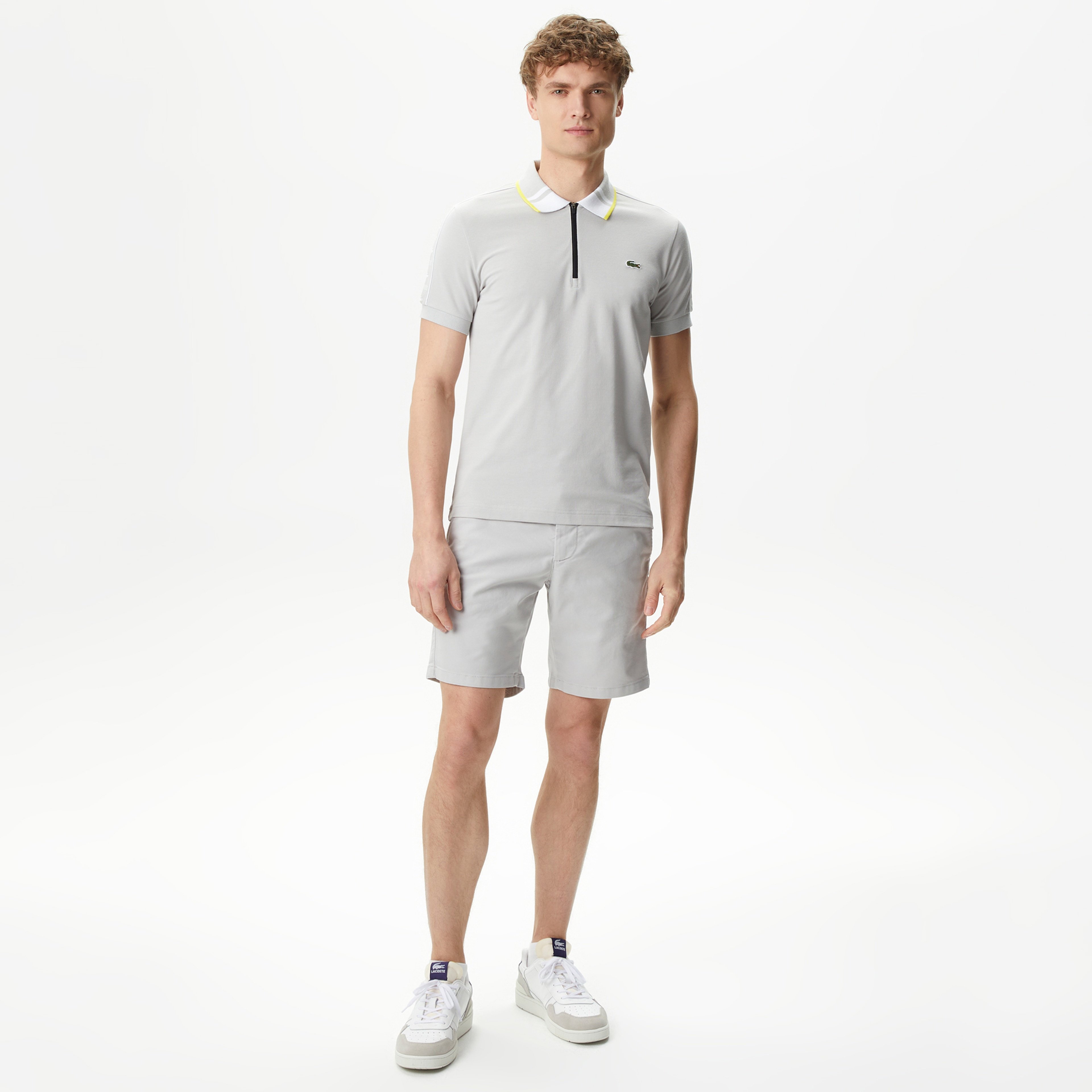 Erkek Regular Fit Fermuarlı Yaka Gri Polo