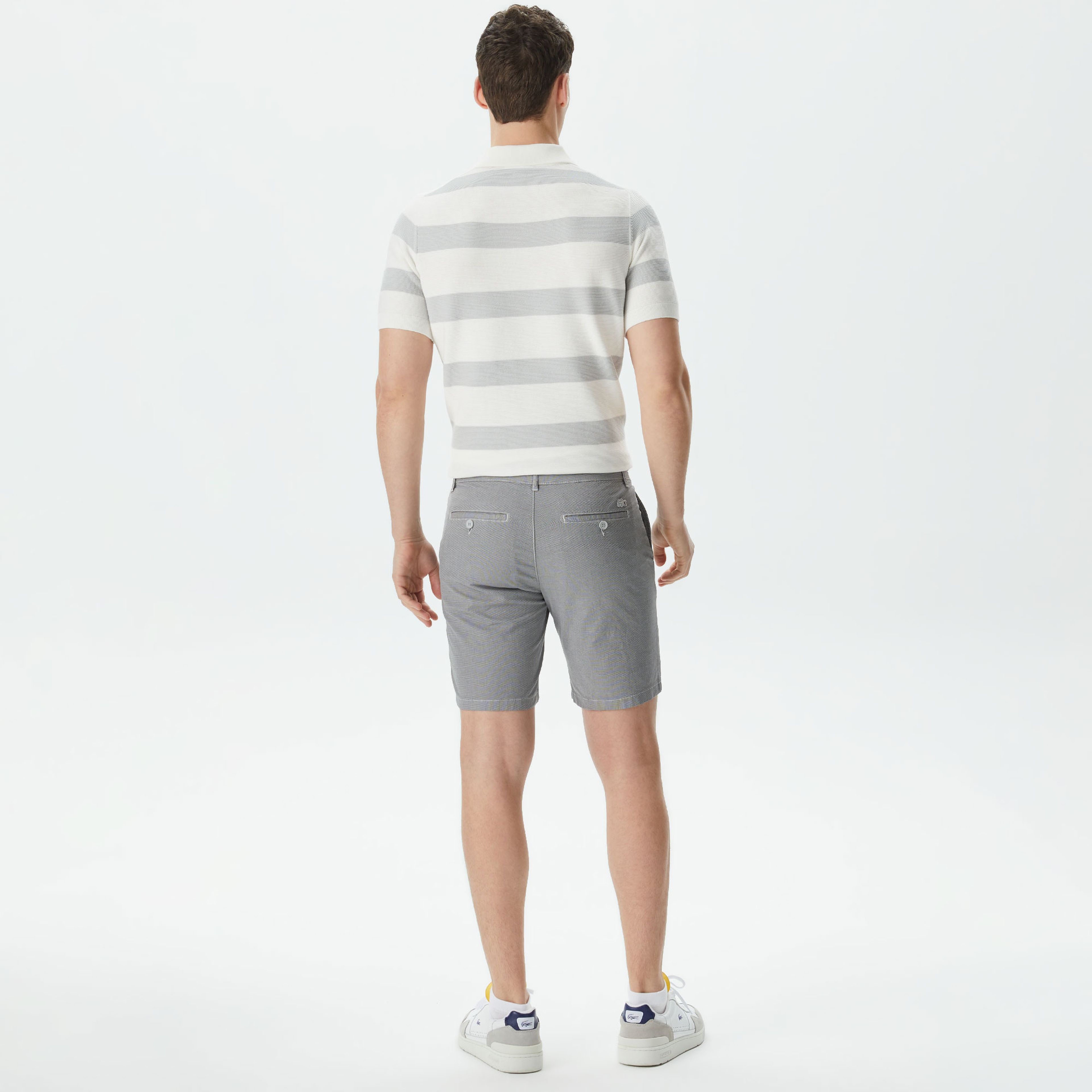 Erkek Slim Fit Desenli Gri Bermuda