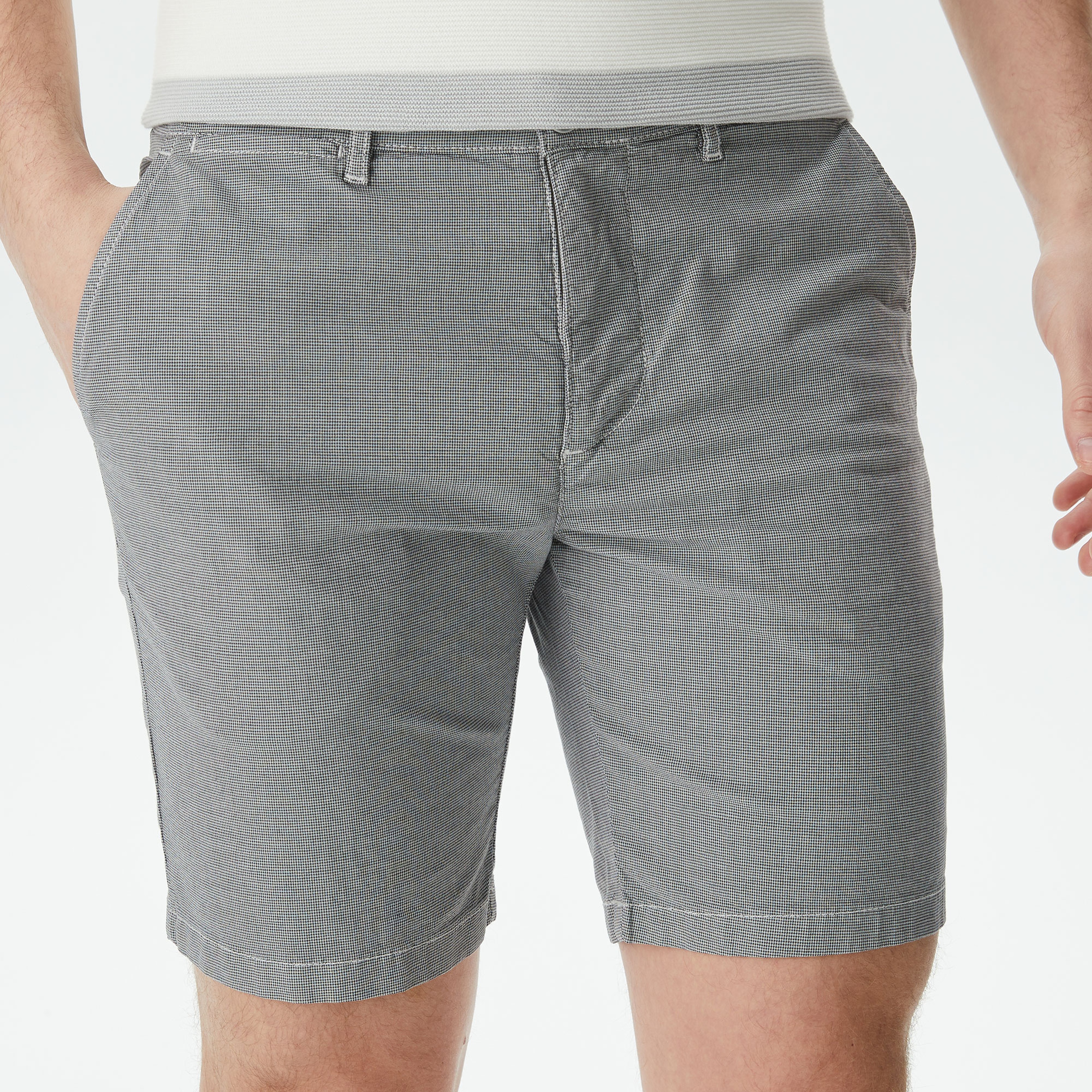 Erkek Slim Fit Desenli Gri Bermuda