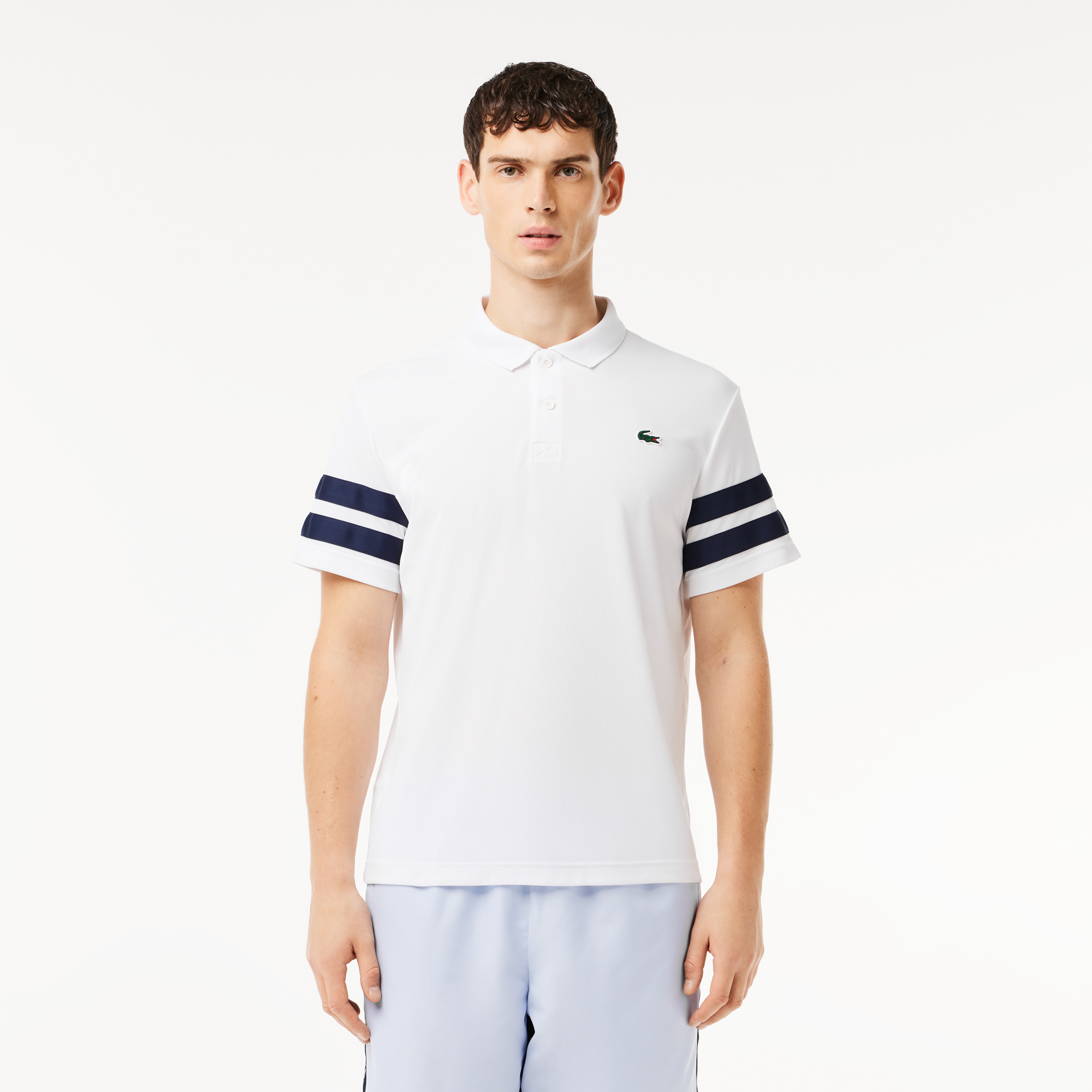 Erkek Regular Fit Renk Bloklu Beyaz Tenis Polo