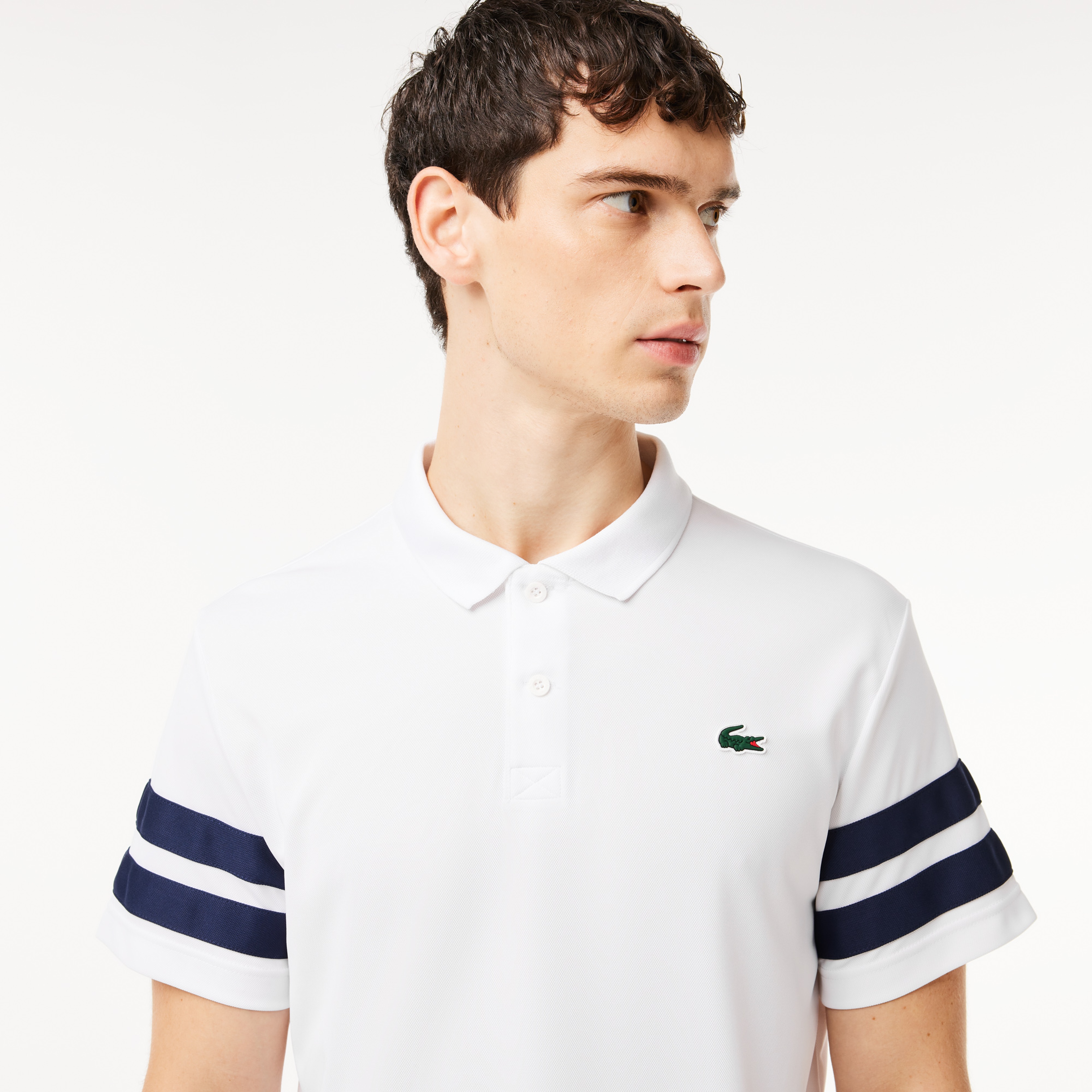 Erkek Regular Fit Renk Bloklu Beyaz Tenis Polo