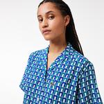 Kadın Relaxed Fit Kısa Kollu Monogram Mavi Gömlek