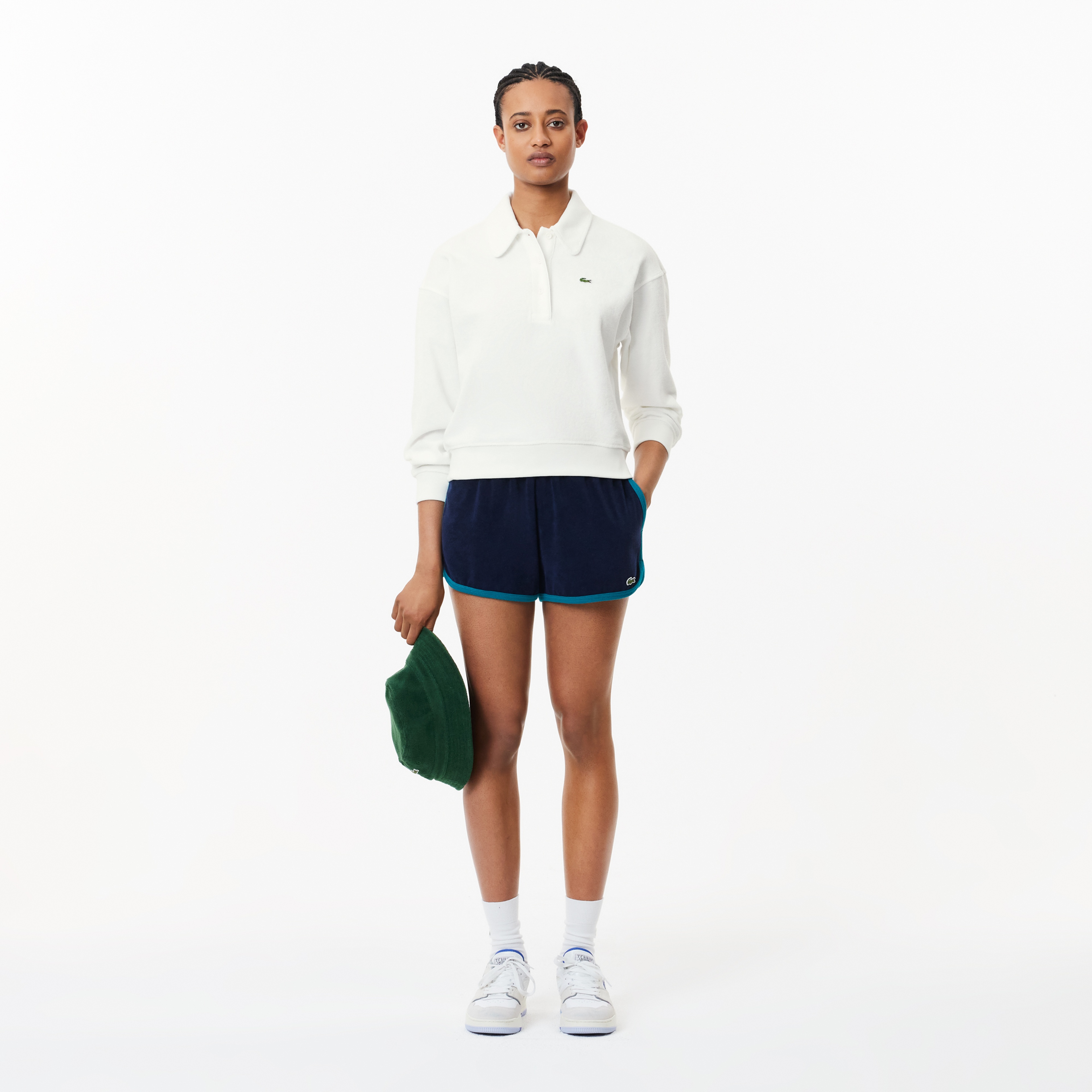 Kadın Polo Yaka Beyaz Sweatshirt