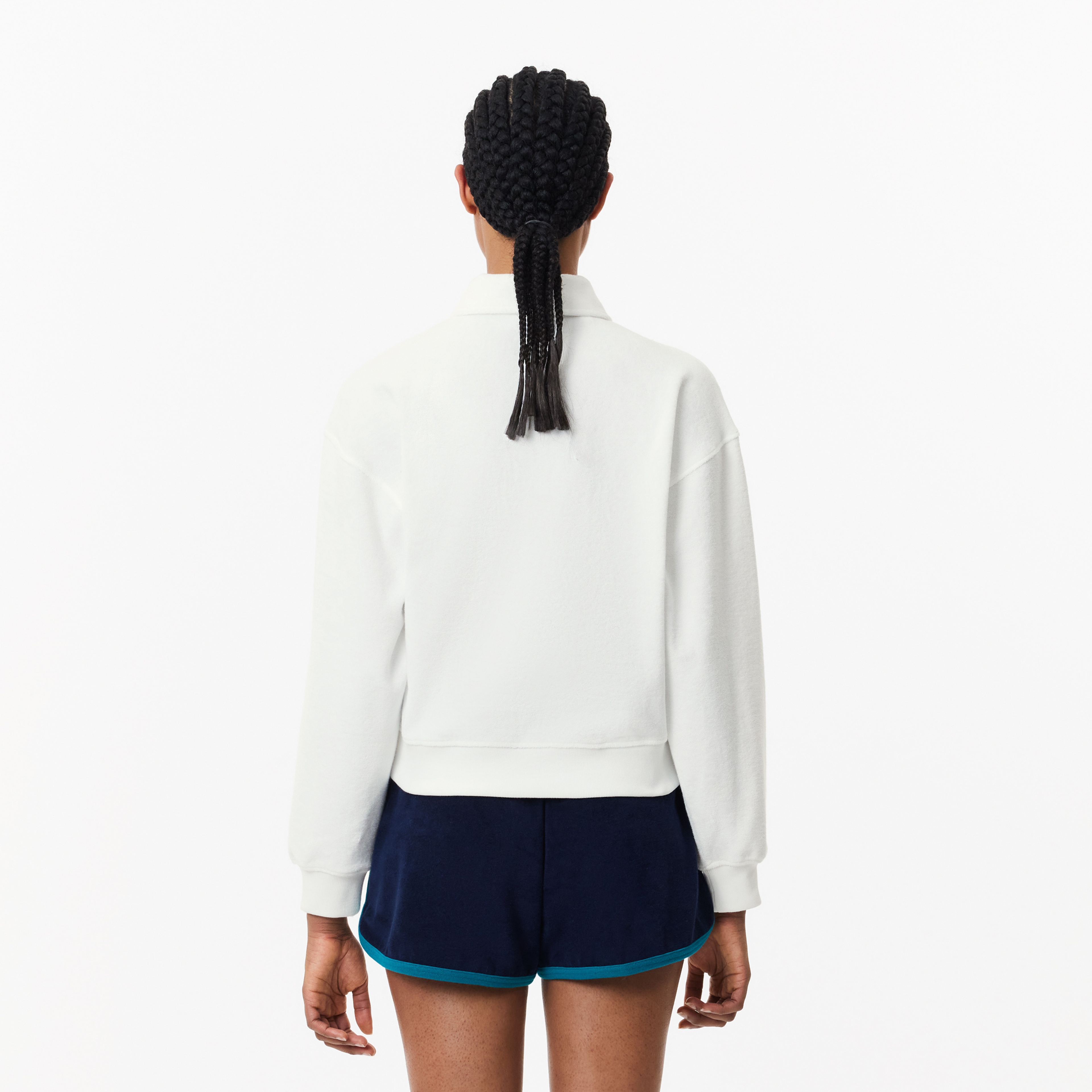 Kadın Polo Yaka Beyaz Sweatshirt