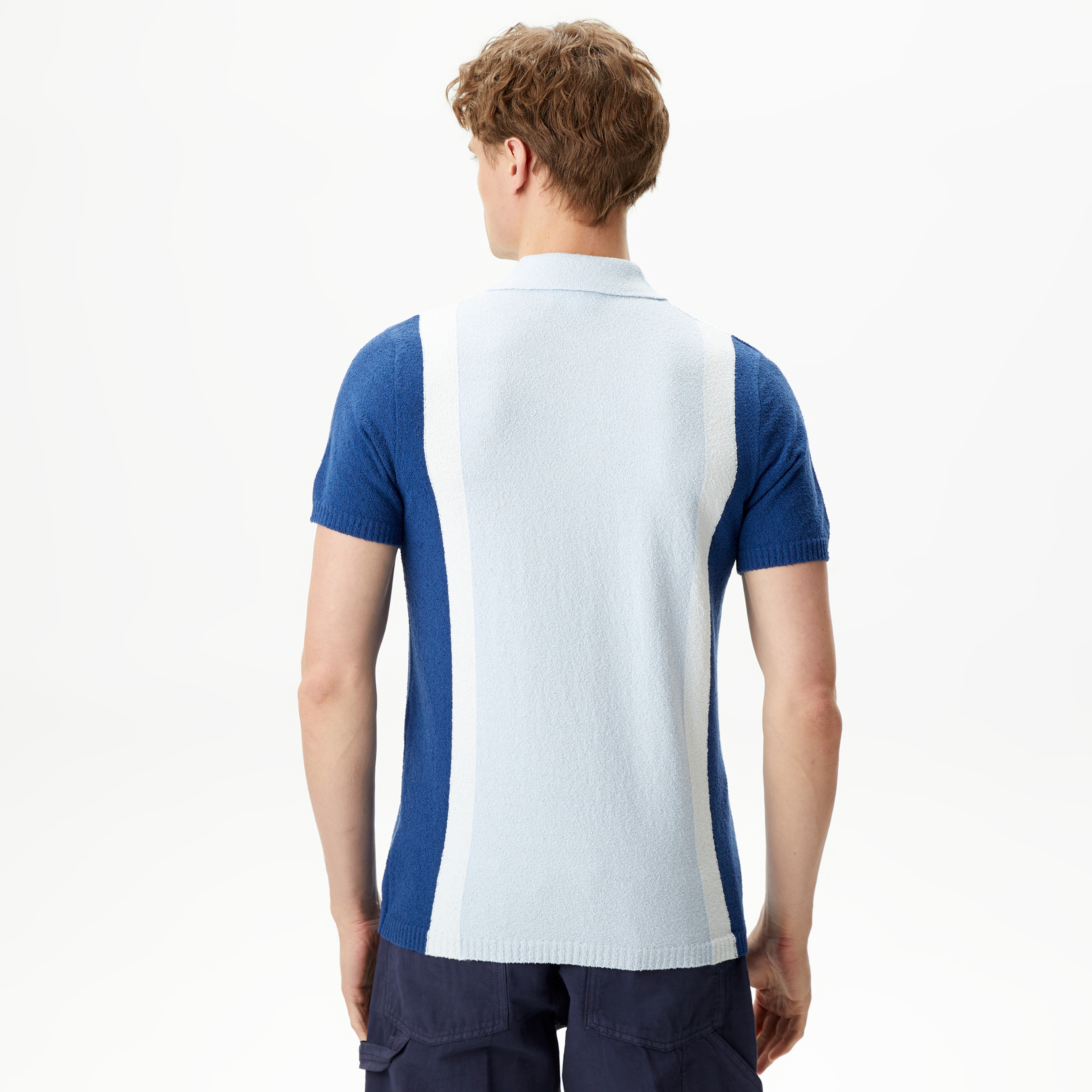 Erkek Regular Fit Kısa Kollu Gömlek Yaka Mavi Triko