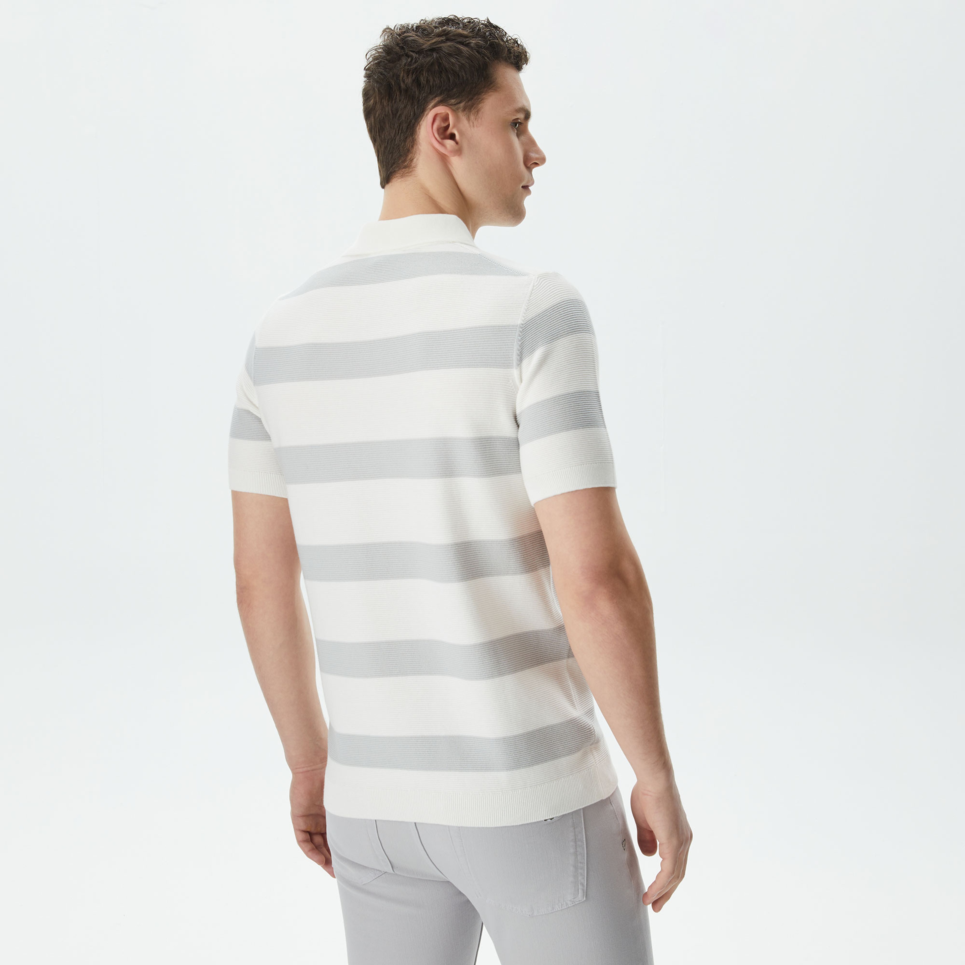 Erkek Regular Fit Kısa Kollu Polo Yaka Gri Triko