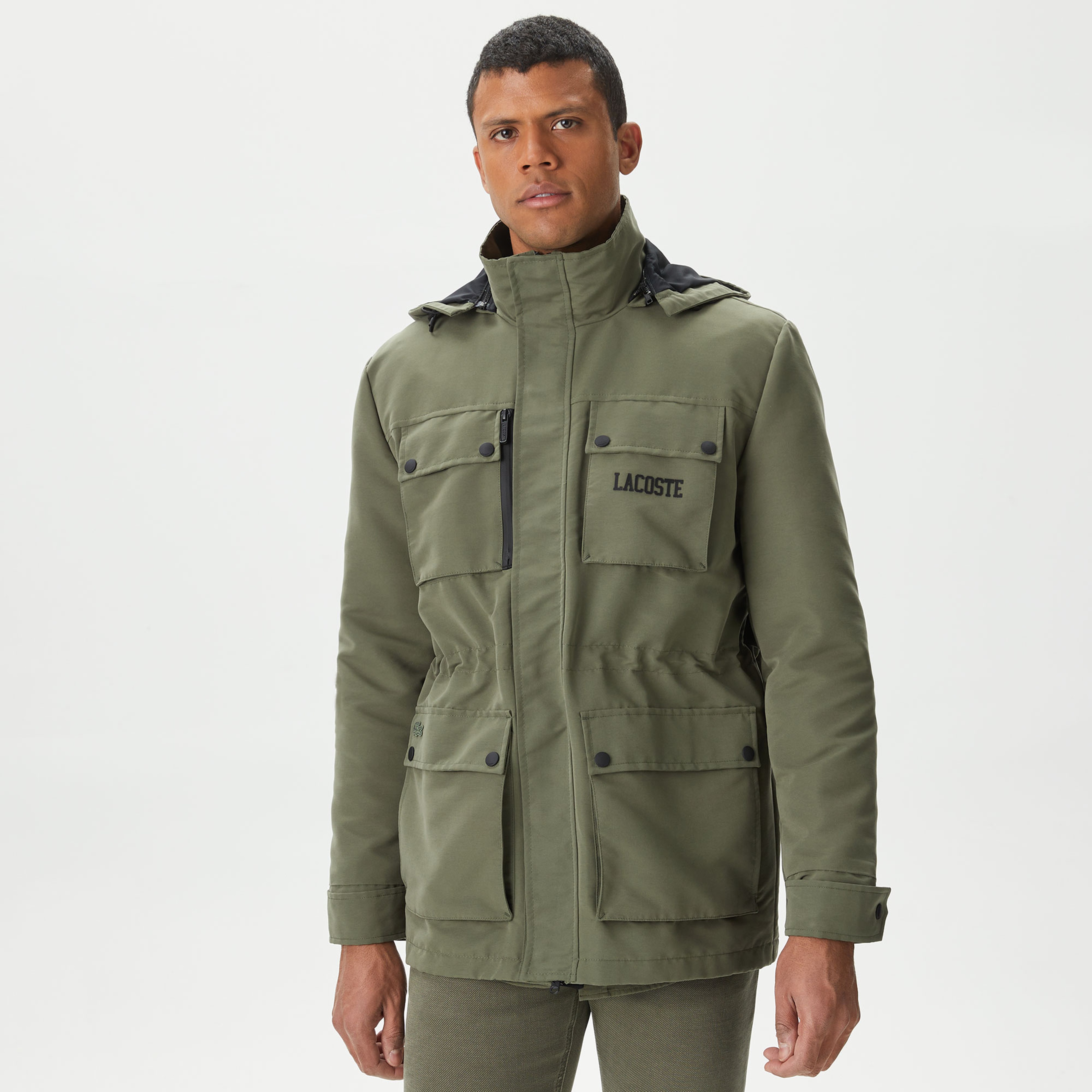 Erkek Kapüşonlu Haki Mont