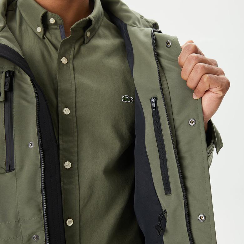 Erkek Kapüşonlu Haki Mont